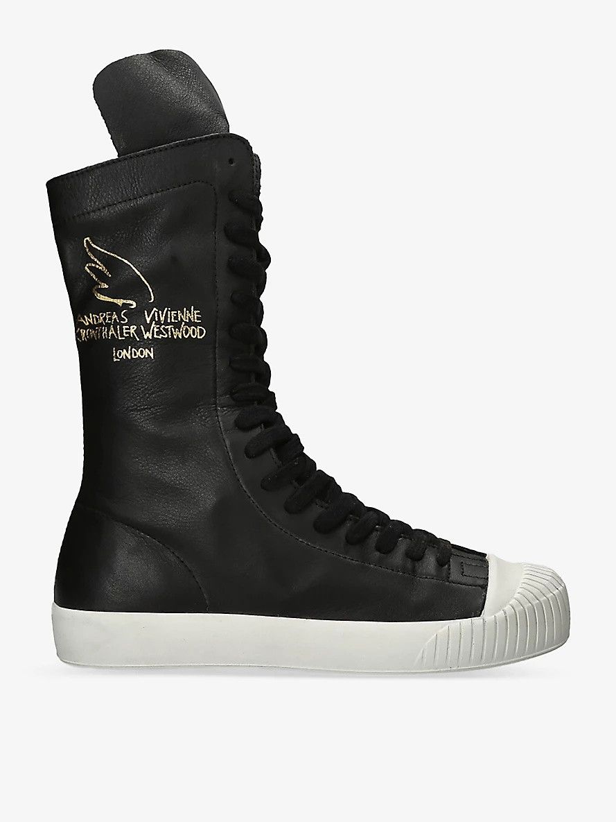 o1f1d3z0525 Boxing Leather Tall Boots in Black