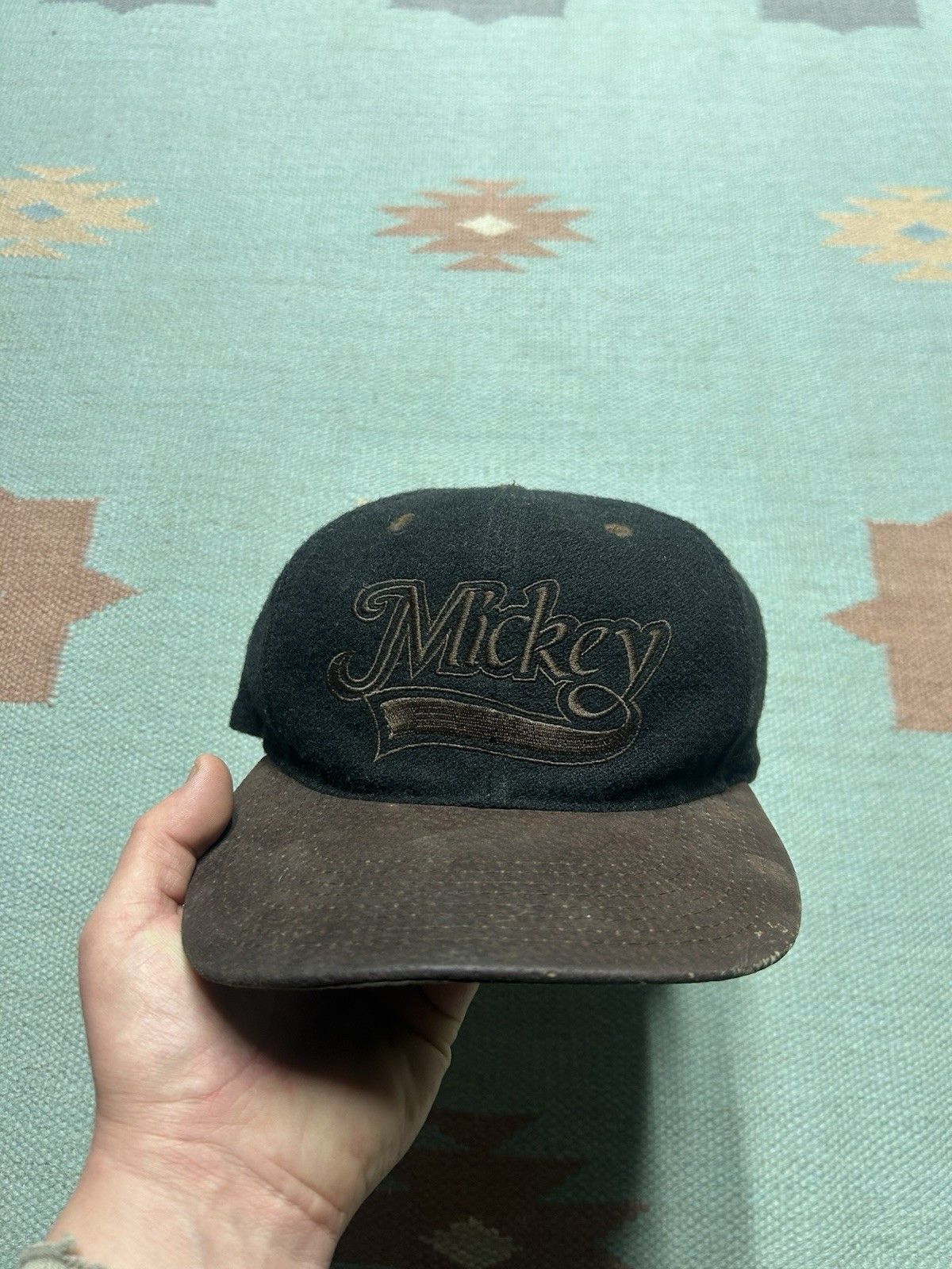 Vintage Vtg Snapback hat Mickey Mouse wool leather cartoon spell out Size ONE SIZE - 2 Thumbnail
