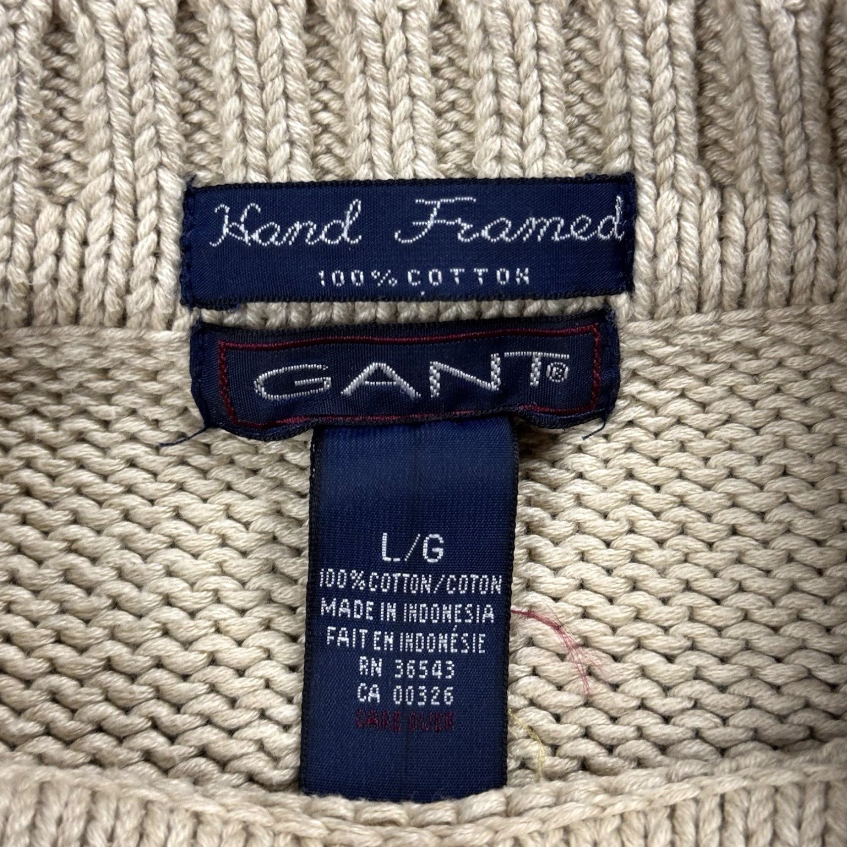 Gant Vintage GANT 90s Preppy Striped Cotton Sweater Men's Large Beige Crew Neck Knit Pullover All Seasons Size US L / EU 52-54 / 3 - 4 Thumbnail