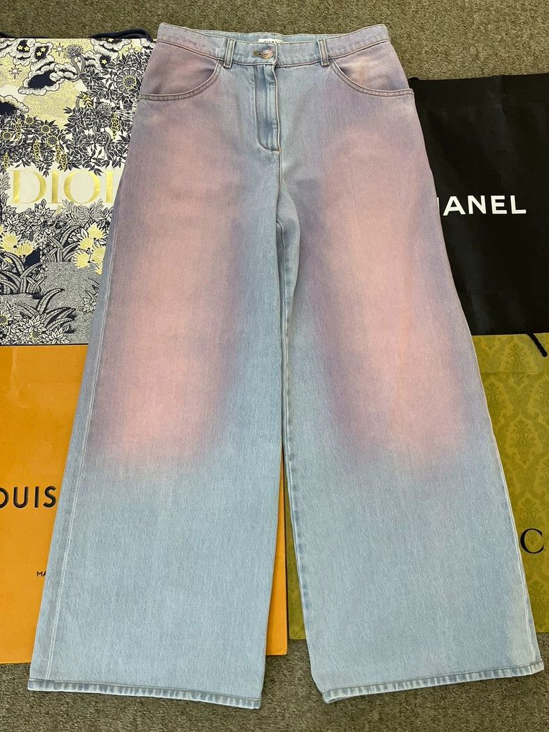 Chanel Pink Tie-Dye Denim Wide-Leg Pants