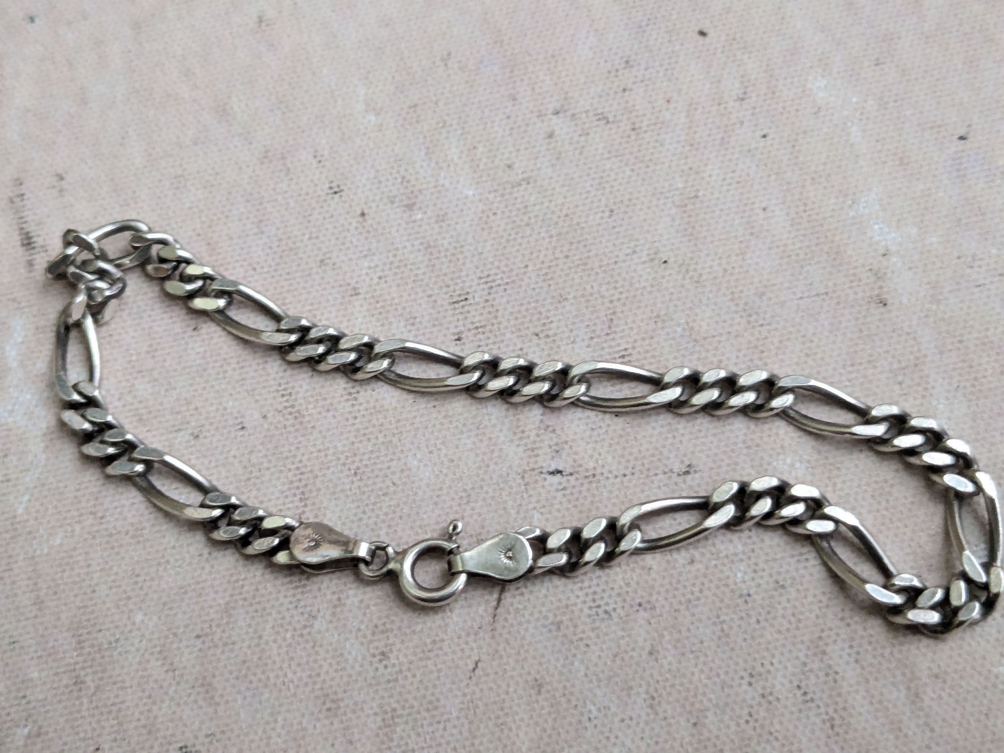 Jewelry Vintage Sterling Silver Figaro Bracelet 8" Italy Size ONE SIZE - 5 Thumbnail