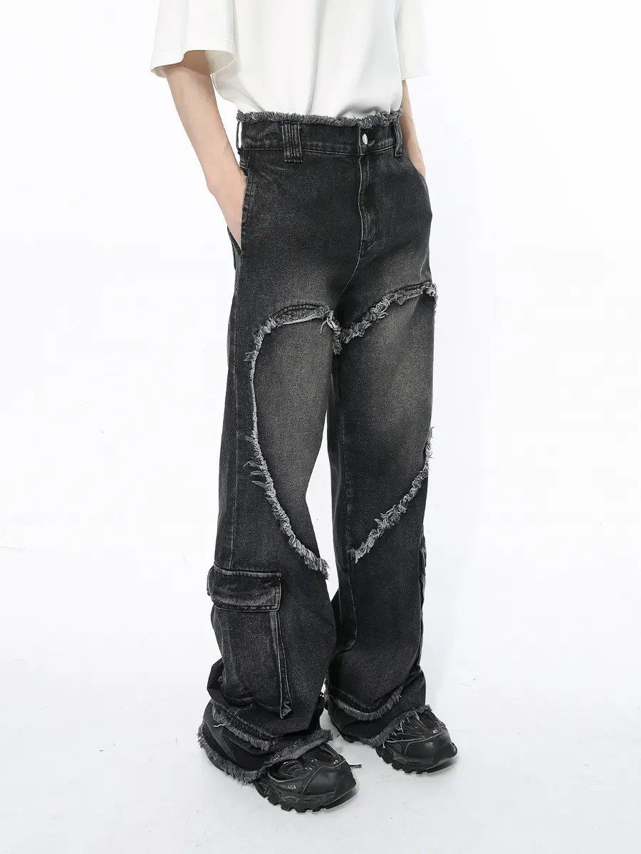 Japanese Brand Retro loose fringed patchwork jeans Size US 32 / EU 48 - 1 Thumbnail