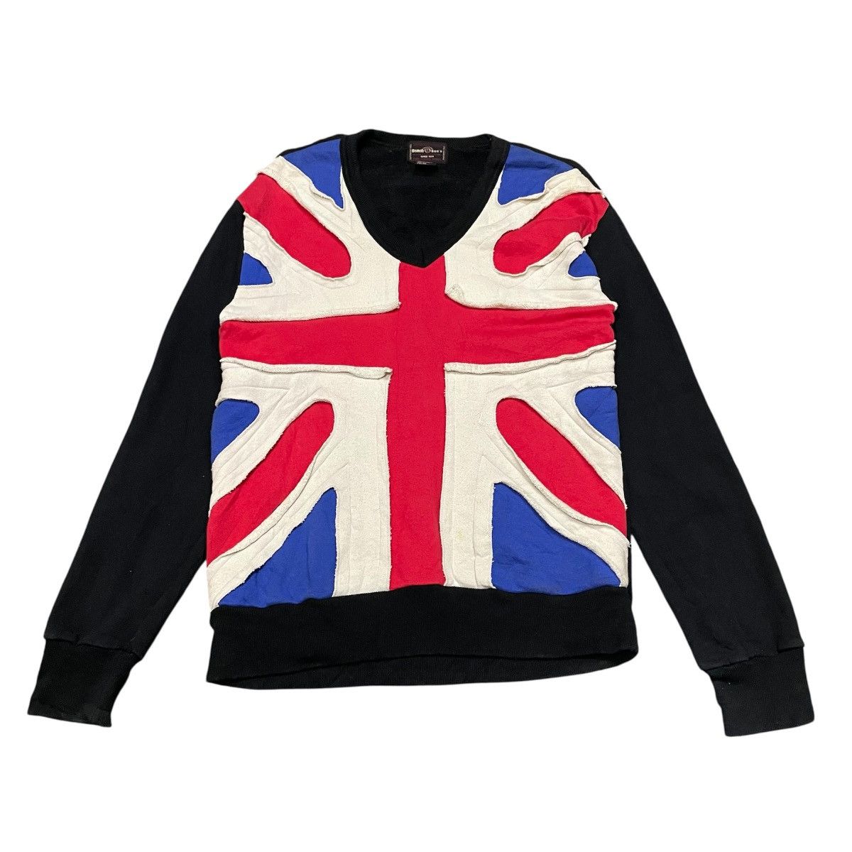 Japanese Brand Vintage Demob Son's Union Jack VNeck Black Appliqué Flag Size US M / EU 48-50 / 2 - 1 Thumbnail