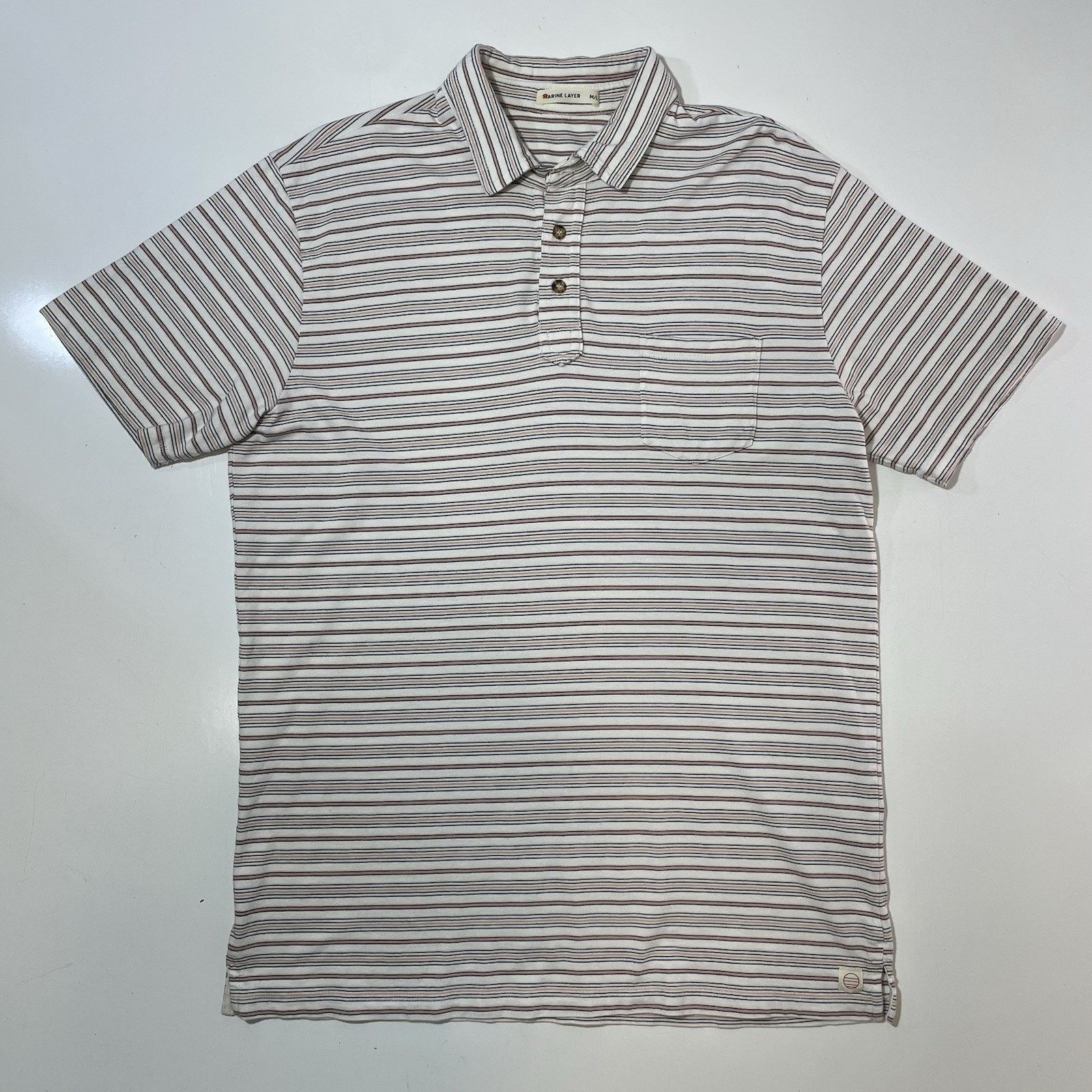 Marine Layer Marine Layer California Polo Shirt M/L Beige Stripe Cotton Size US L / EU 52-54 / 3 - 1 Thumbnail