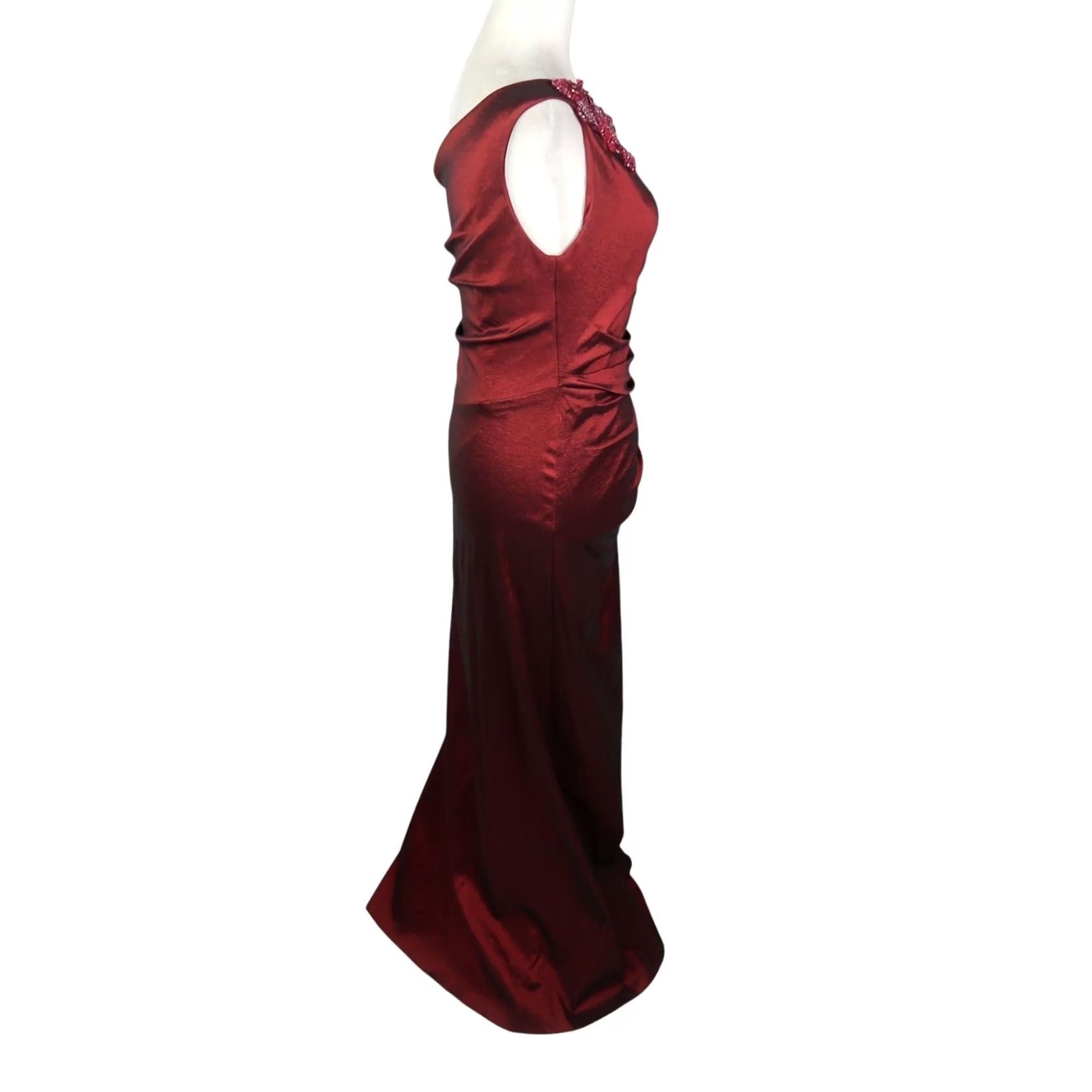 Adrianna Papell VINTAGE Hailey Adrianna Papell Gown Size 4 Burgundy Shiny Taffeta One Shoulder Y2K Size S / US 4 / IT 40 - 4 Thumbnail