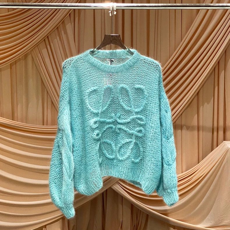 Loewe LOEWE Blue hollow chest logo horsehair knit sweater Size S / US 4 / IT 40 - 1 Thumbnail