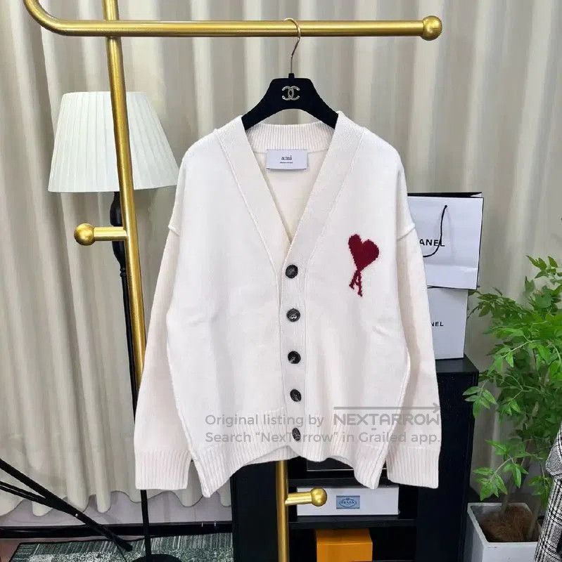 AMI AMI White Cardigan with Heart Logo . Size L / US 10 / IT 46 - 2 Thumbnail