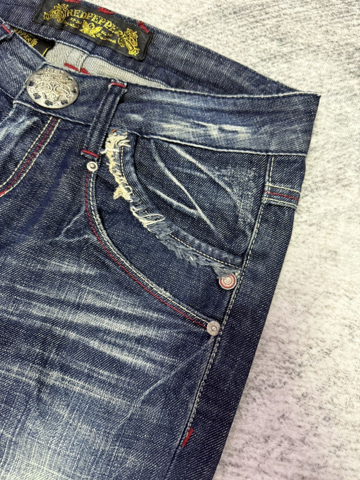 Japanese Brand × Tete Homme × semanticdesign Red Pepper Japan Heavy Wash Low Rise Flared Jeans Size US 29 - 11 Thumbnail