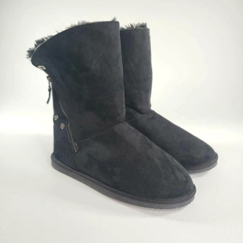 Vintage Justfab Denali Boots Womens Black Mid Calf Flat Heel Shoes (Size 9)