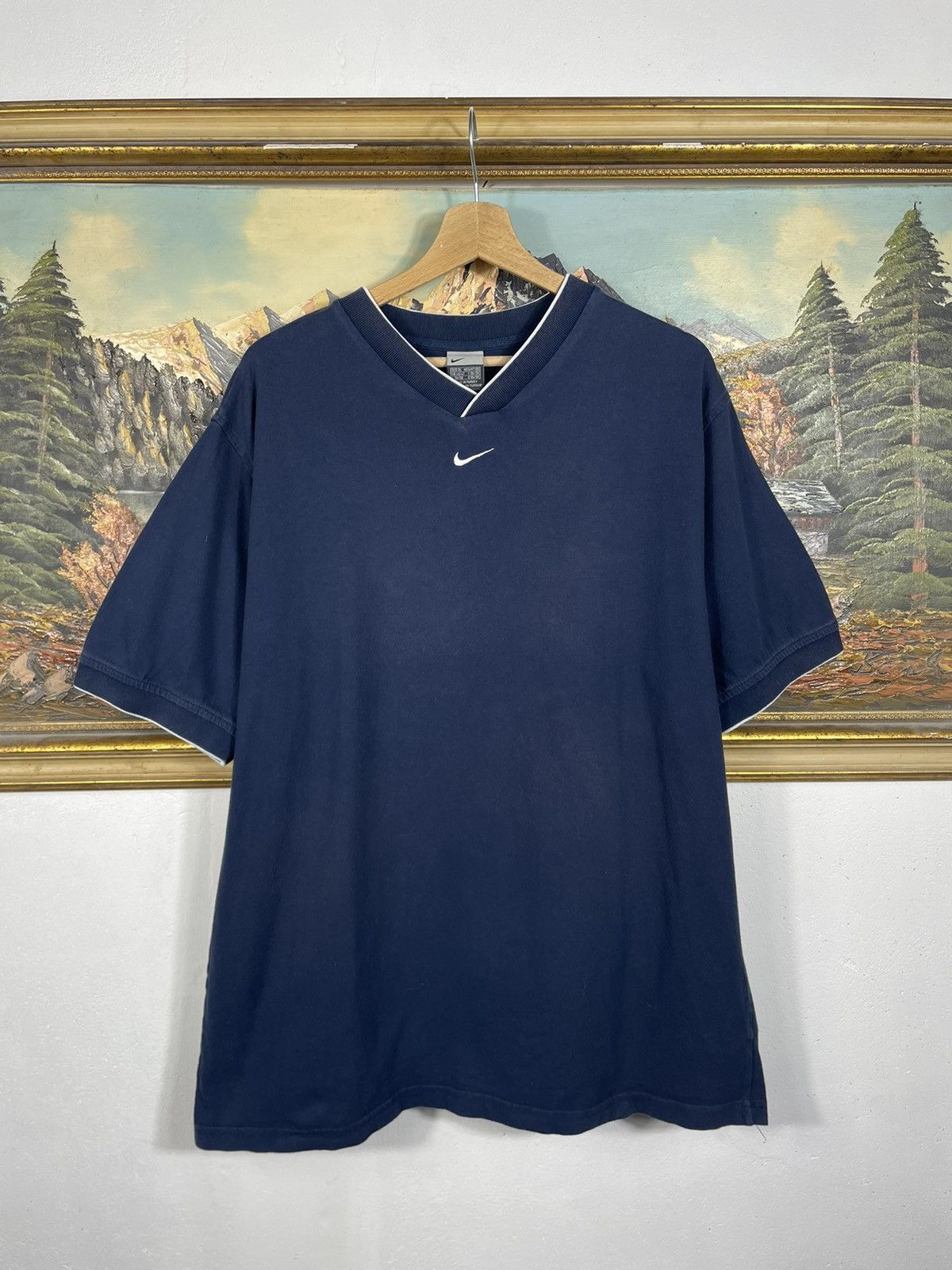 Nike × Vintage Nike Vintage Y2k Center Swoosh T-shirt Tee Navy Skate Baggy Size US XL / EU 56 / 4 - 1 Thumbnail