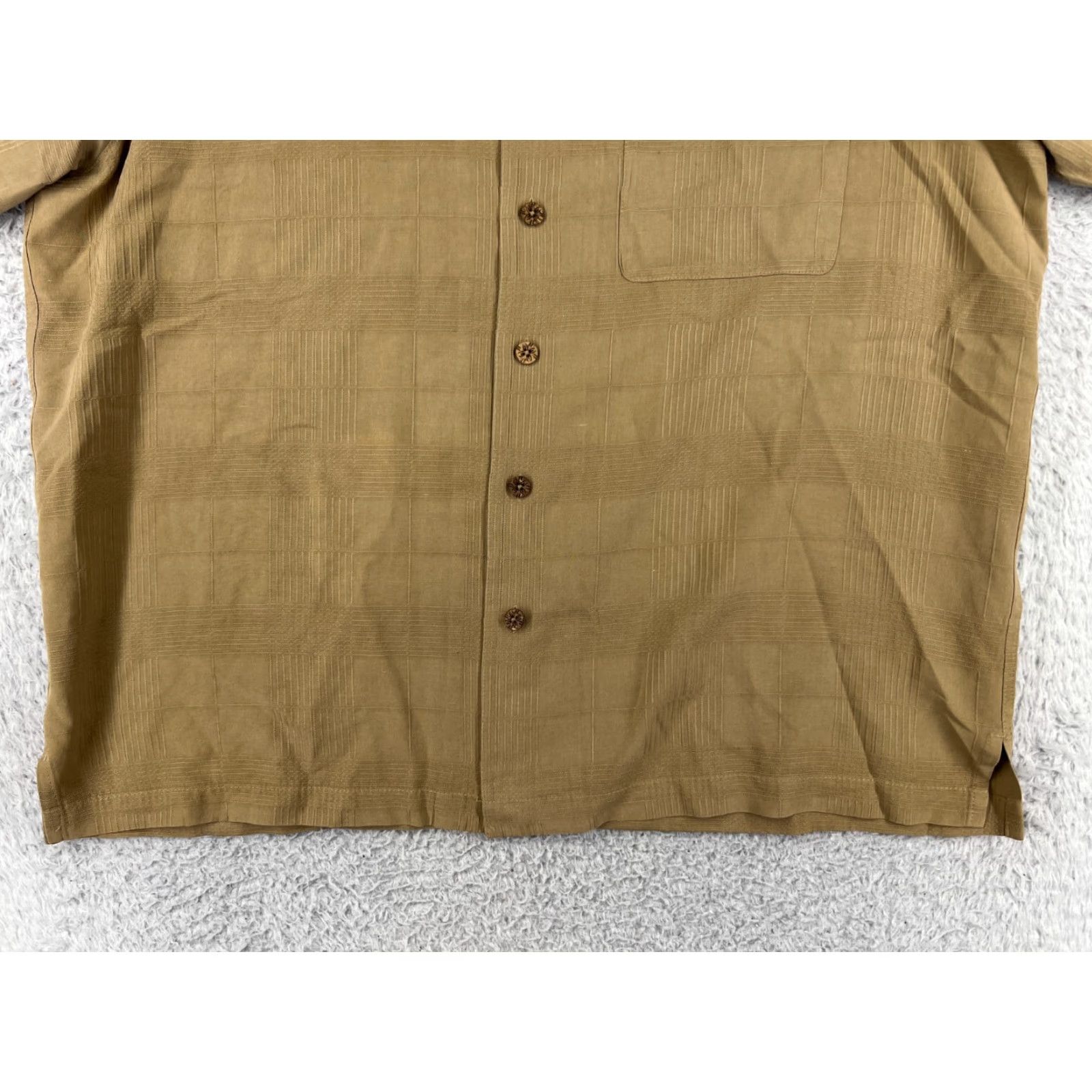 Vintage Caribbean Men's Large Beige Short Sleeve Button-Up Shirt Geometric Pattern 100% Silk Aloha Outdoor Size US L / EU 52-54 / 3 - 7 Thumbnail
