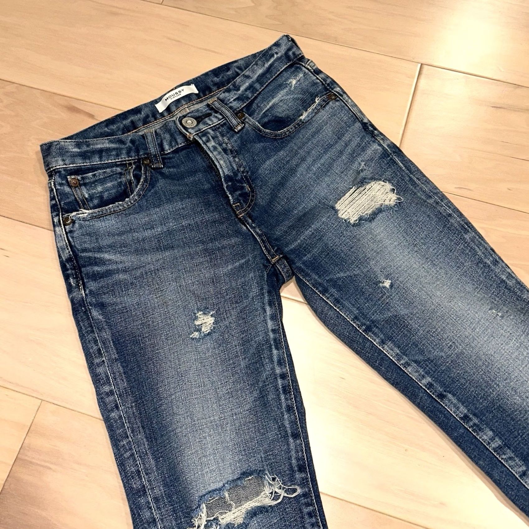 MOUSSY Moussy Jeans Distressed Howa Blue Denim Jean Women 27 Slim 27 Inseam 5-Pocket Button Zip Casual Comfort Womens Size 27" / US 4 / IT 40 - 2 Thumbnail