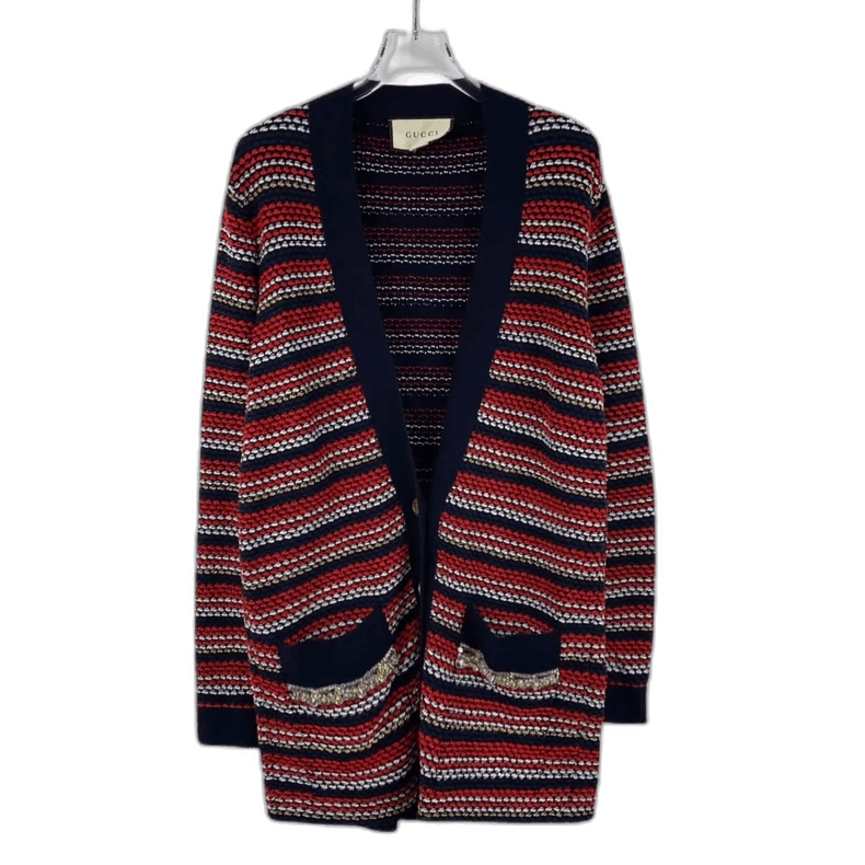 Gucci Colorful Striped Wool V-Neck Cardigan