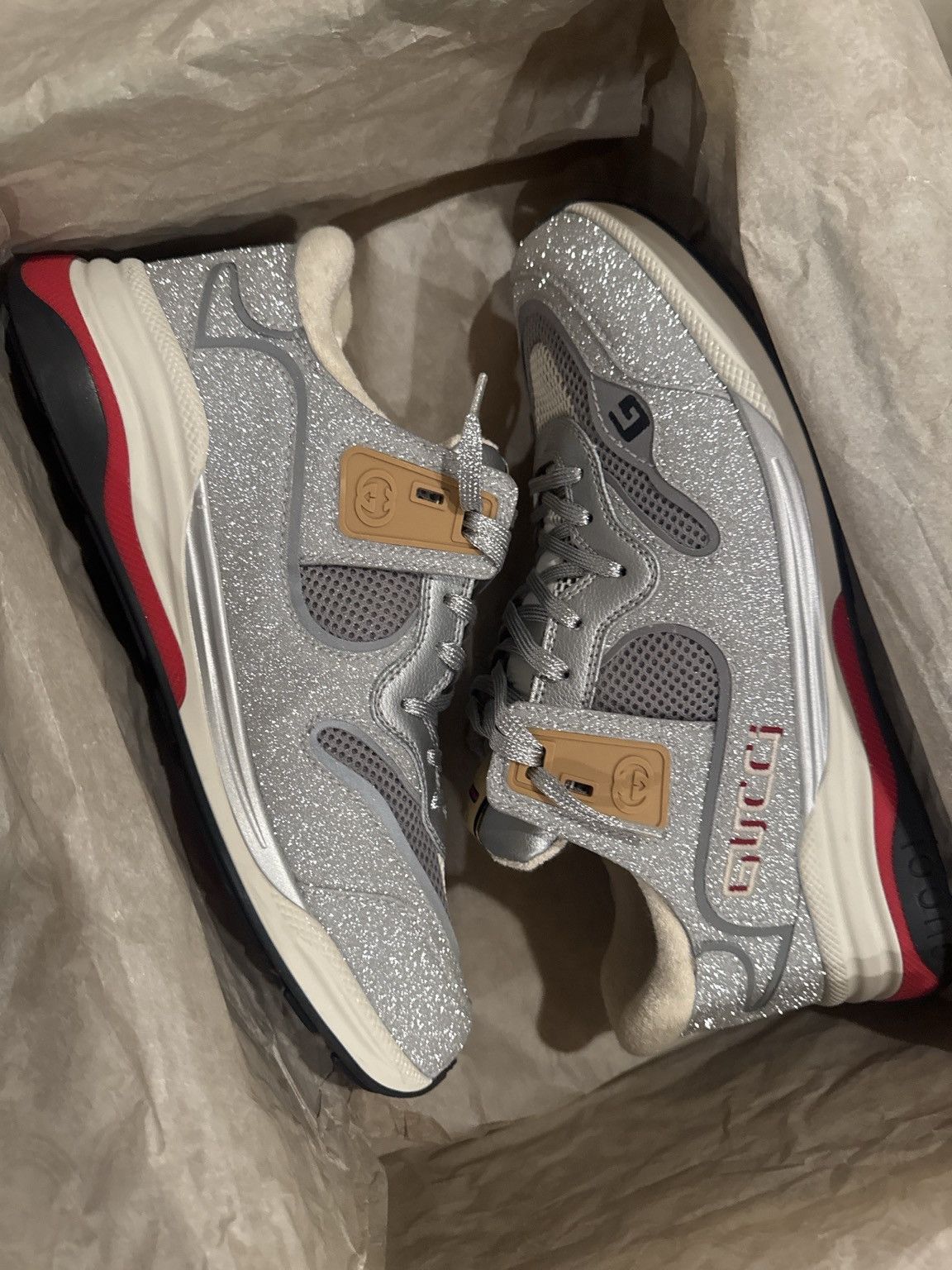 Gucci Gucci Ultrapace Glitter Sneakers Silver Mesh Size US 8 / EU 41 - 13 Thumbnail