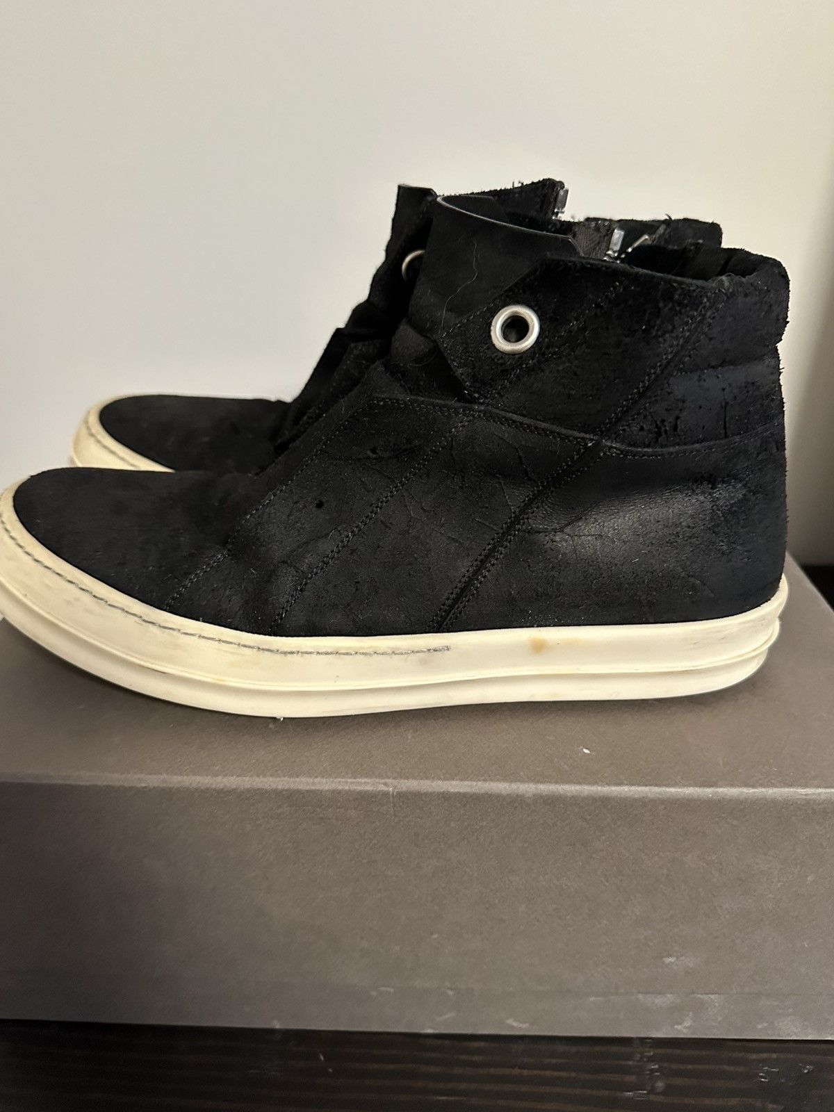 Rick Owens RICK OWENS Island Dunk Distressed Leather Sneakers 