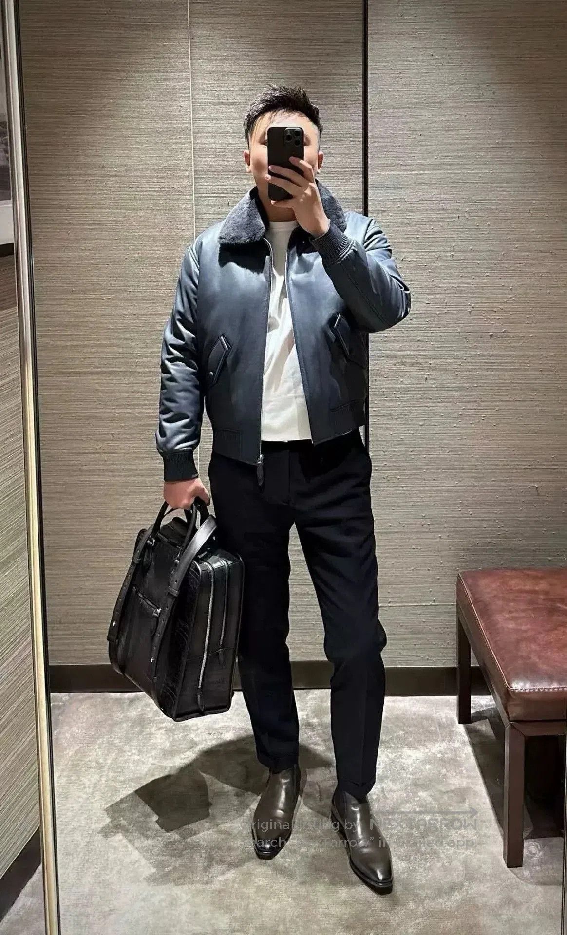 Berluti Berluti Men's Blue Pilot Leather Jacket. Size US M / EU 48-50 / 2 - 6 Thumbnail