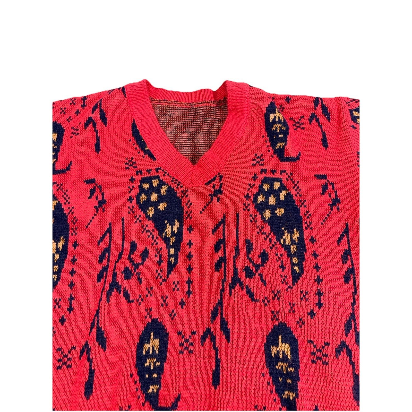 Vintage Vintage Red Paisley Knit Sweater Cardigan 80s 90s Size US L / EU 52-54 / 3 - 2 Thumbnail