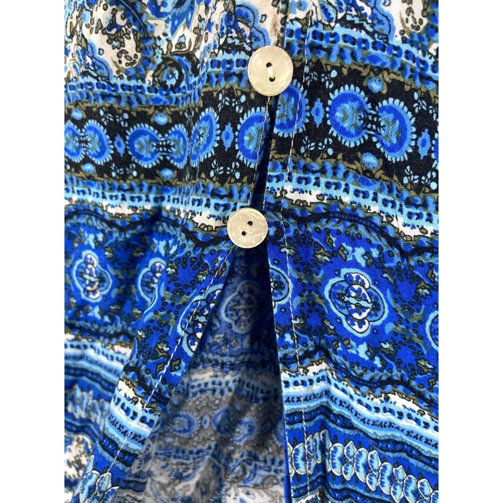 Vintage Bohemian Blue Maxi Dress Women's Medium Short Sleeve Slit Center Womens Size 32" / US 10 / IT 46 - 3 Thumbnail