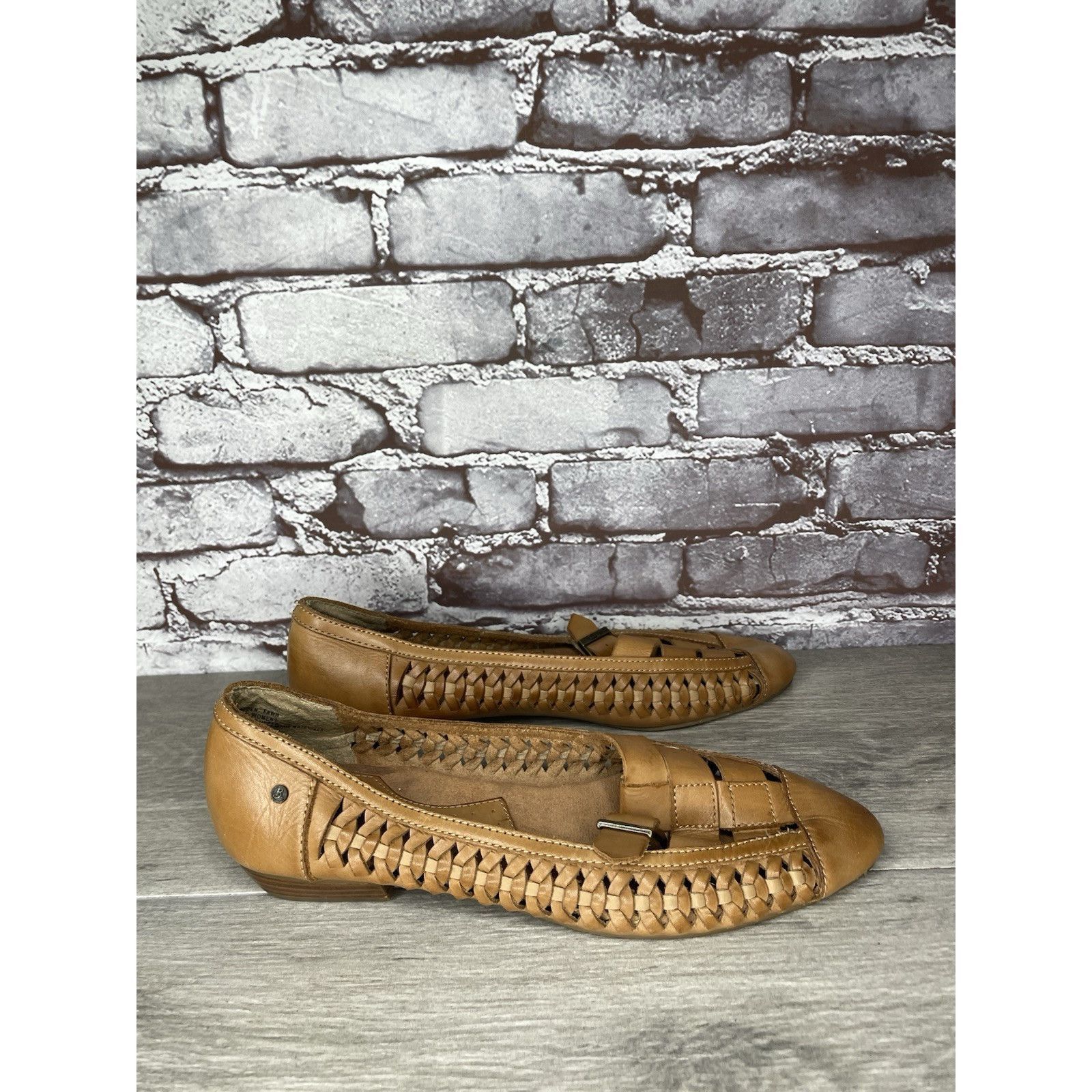 G.H. Bass & Co. Bass Hayden Fawn Tan Brown Leather Woven Strap Heel Flats Wo Size US 11 / IT 41 - 19 Thumbnail
