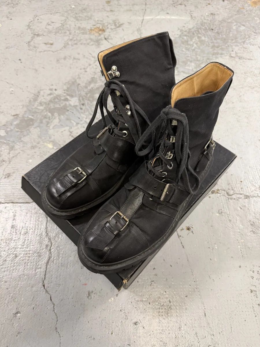 Dries Van Noten 2000s Dries Van Noten Stras Combat Black Leather Boots Size US 12 / EU 45 - 2 Thumbnail