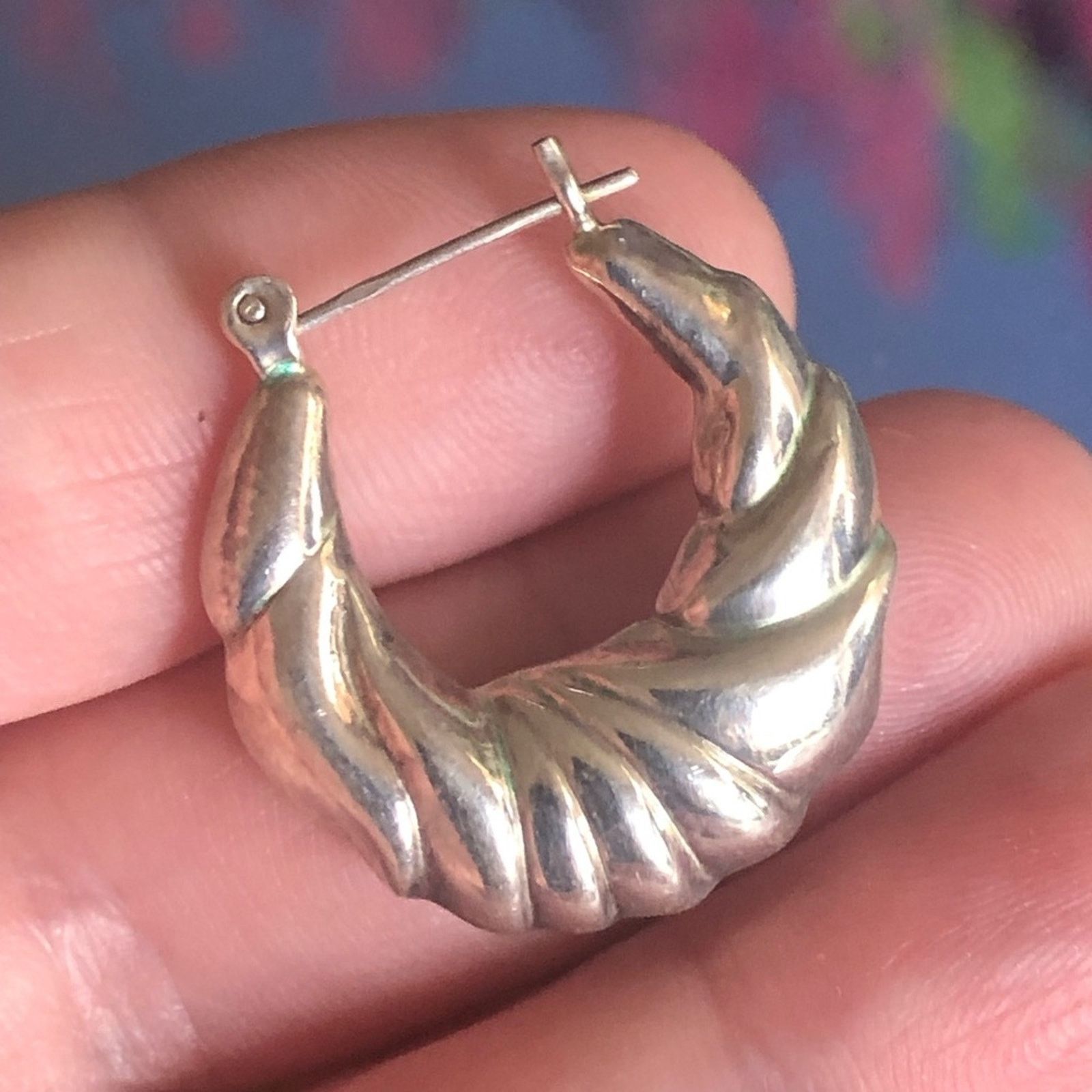 Vintage Modern vintage sterling silver 925 textured hoop earrings Size ONE SIZE - 7 Thumbnail