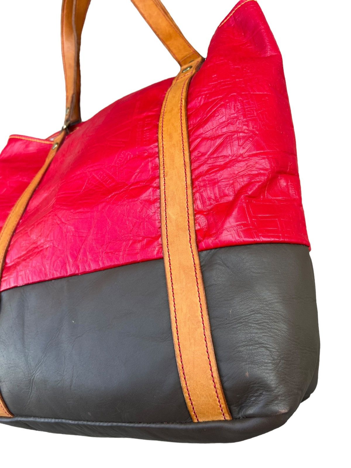 Leather Map Embossed Leather Tote Bag Unknown Japanese Brand Vintage Size ONE SIZE - 10 Thumbnail