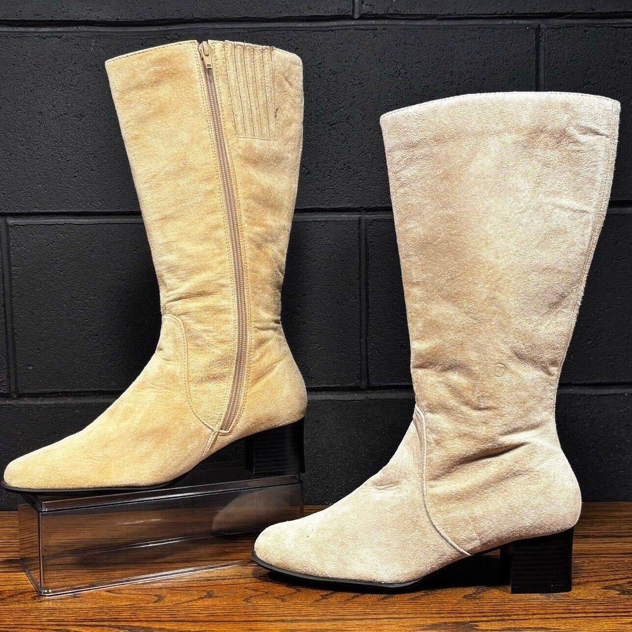 Other WHITE STAG Electra Beige Suede Square Toe Knee High Boots Size US 9.5 / IT 39.5 - 2 Thumbnail