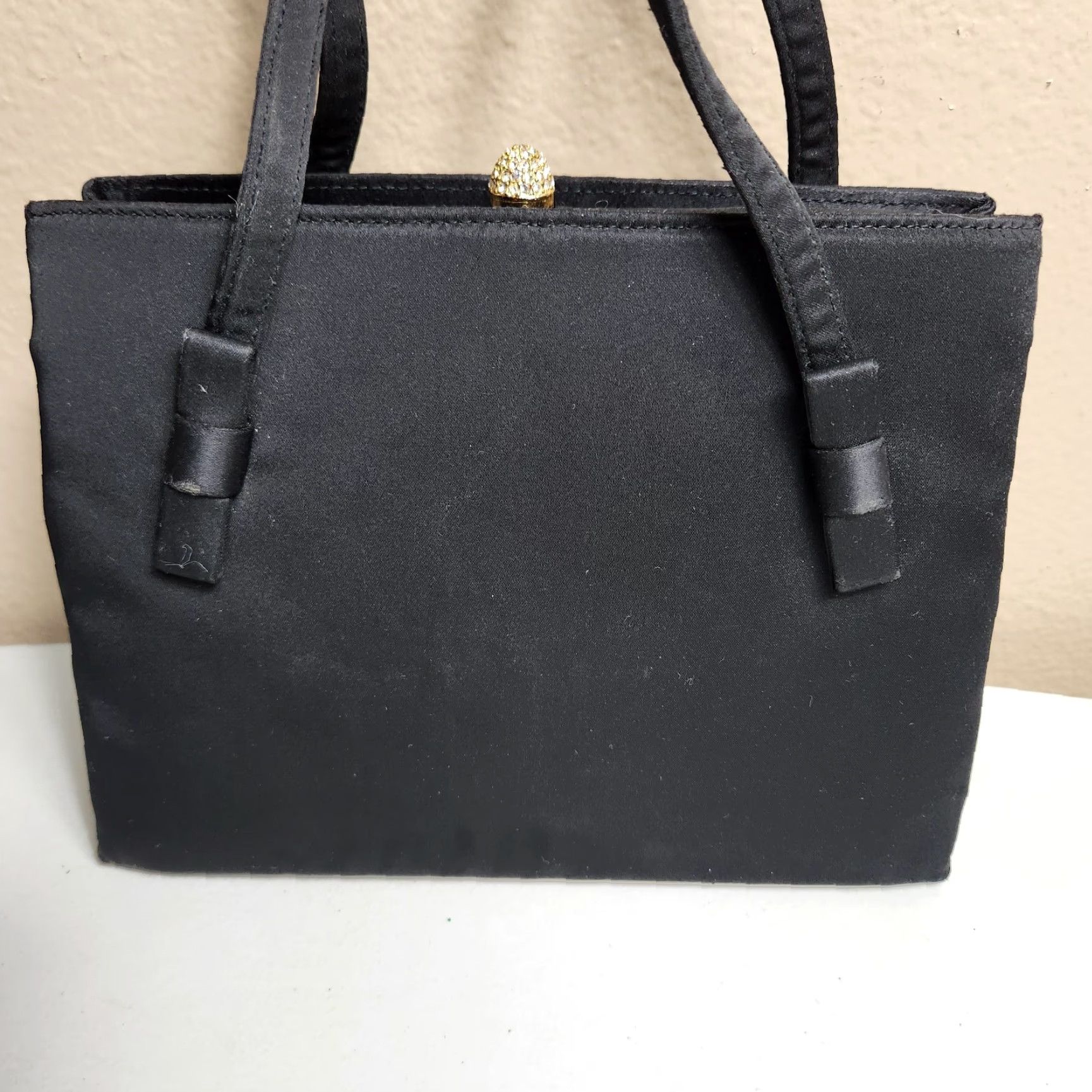 Vintage VINTAGE After Five Black Satin Structured Evening Bag w/Attached Coin Purse 1950s Women’s Satin Evening Bag Size ONE SIZE - 2 Thumbnail