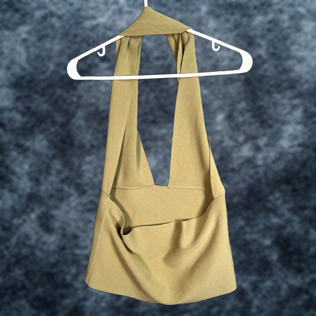 Vintage WeWoreWhat Beige Halter Top Viscose Nylon Womens Size Large Cropped Sleeveless Halter Top Summer Spring Casual Size L / US 10 / IT 46 - 1 Thumbnail