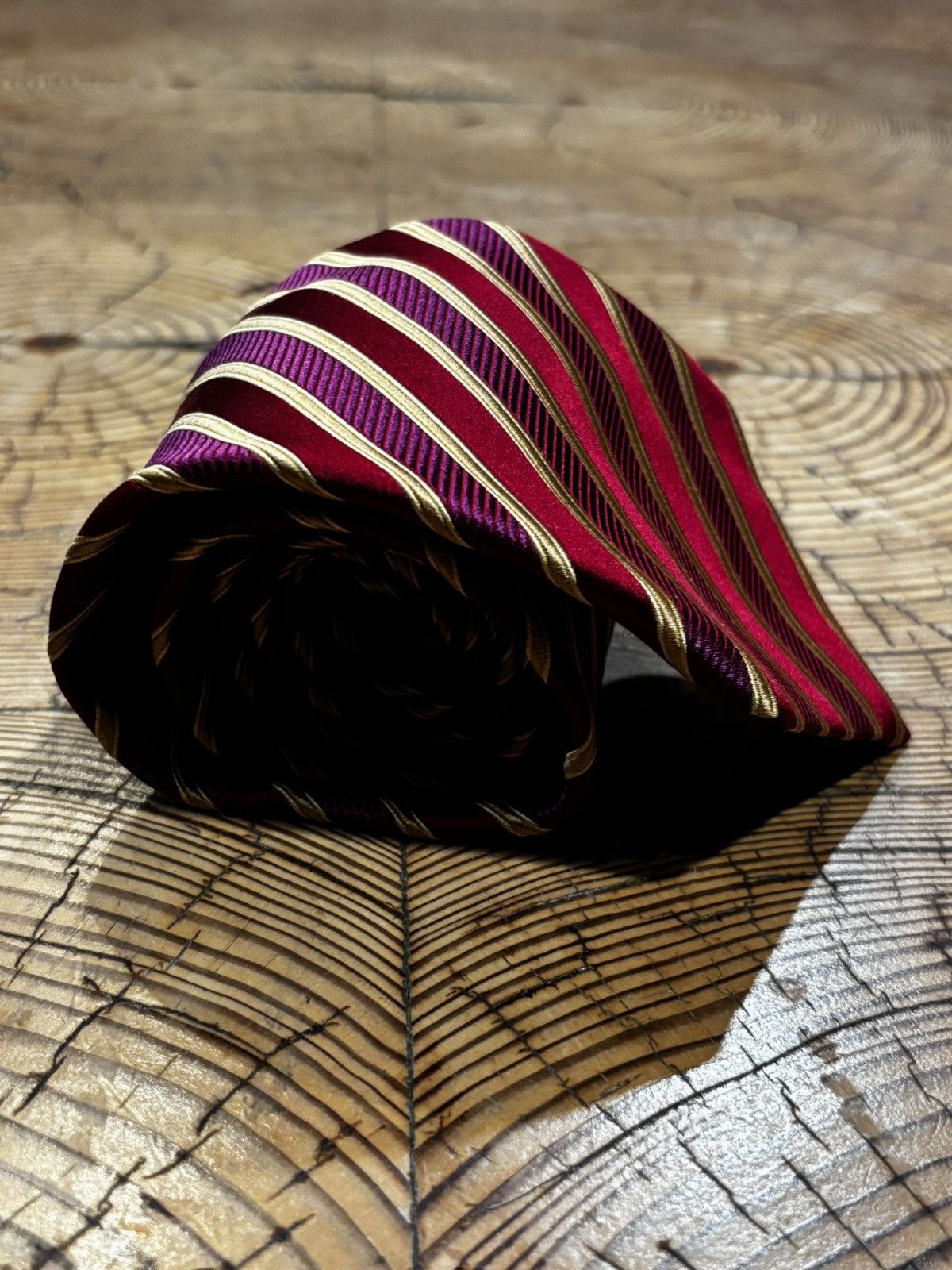 Charvet Charvet Paris Burgundy Gold Stripe Silk Tie Size ONE SIZE - 11 Thumbnail