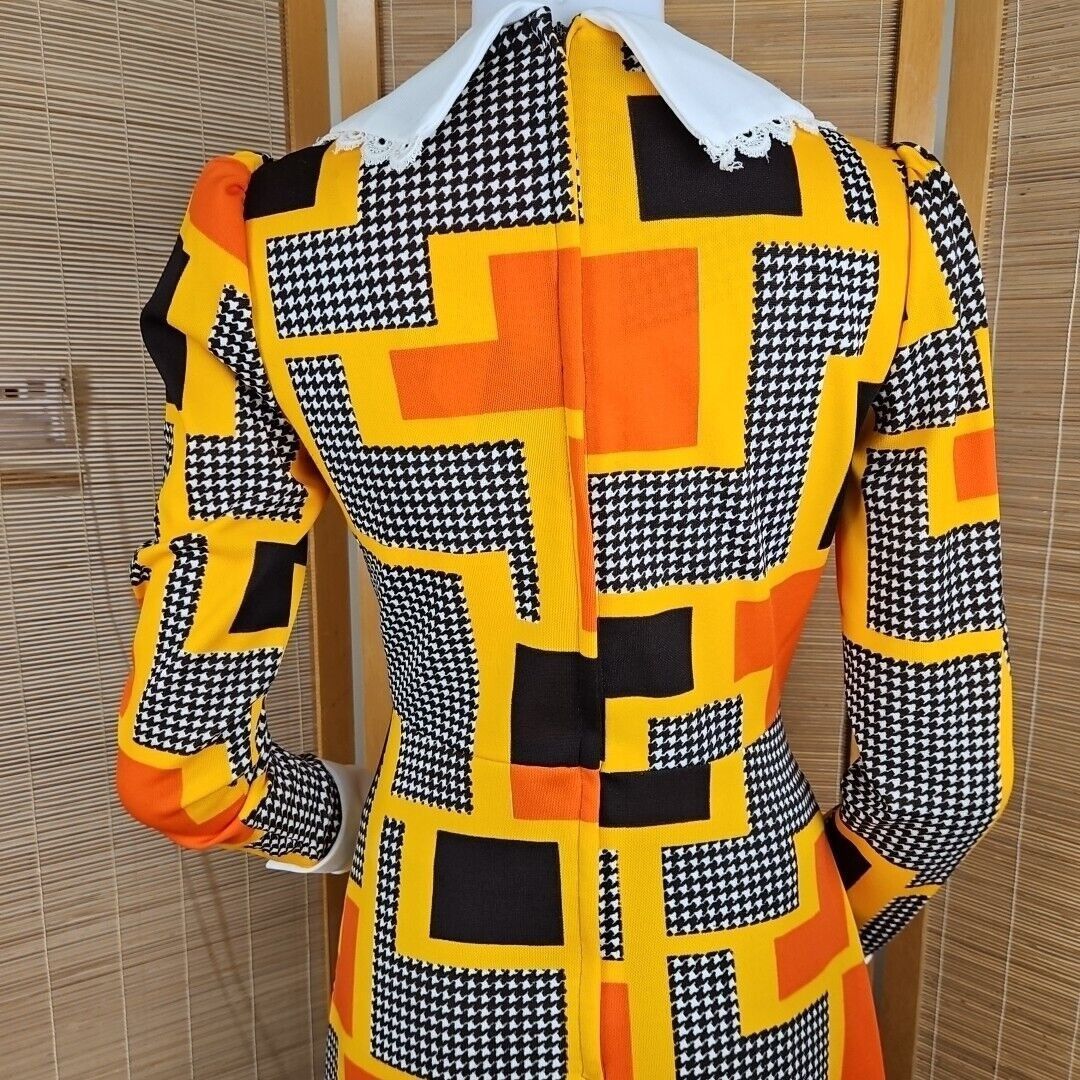 Vintage Vintage Psychedelic Dress Womens 12 Flashy Orange Yellow Geo Size S / US 4 / IT 40 - 5 Thumbnail