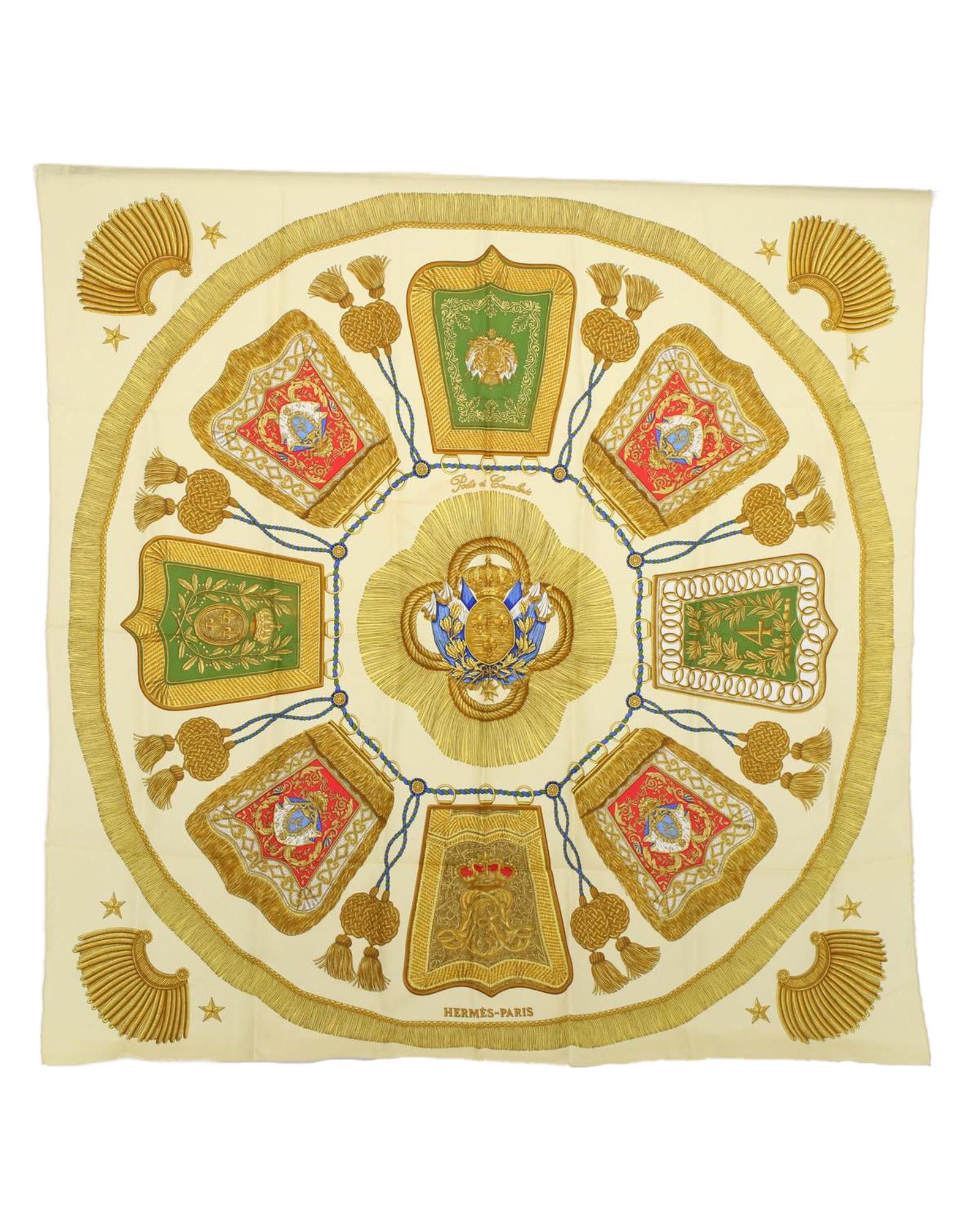 image of Hermes Beige Silk Poste Et Cavalerie Scarf, Women's