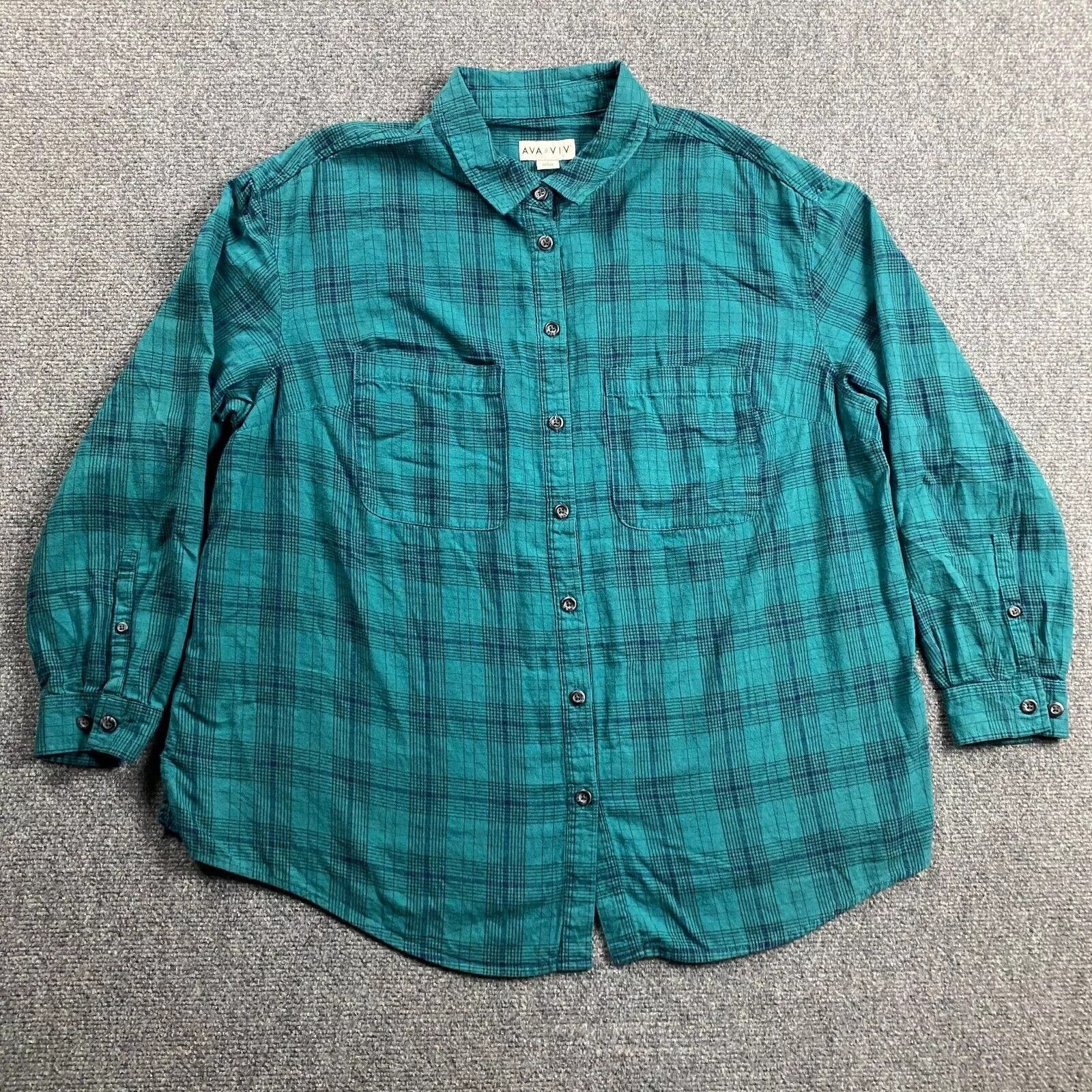 Other Ava & Viv Flannel Top Women's X Plaid Button Up Cotton Blend Size ONE SIZE - 1 Thumbnail