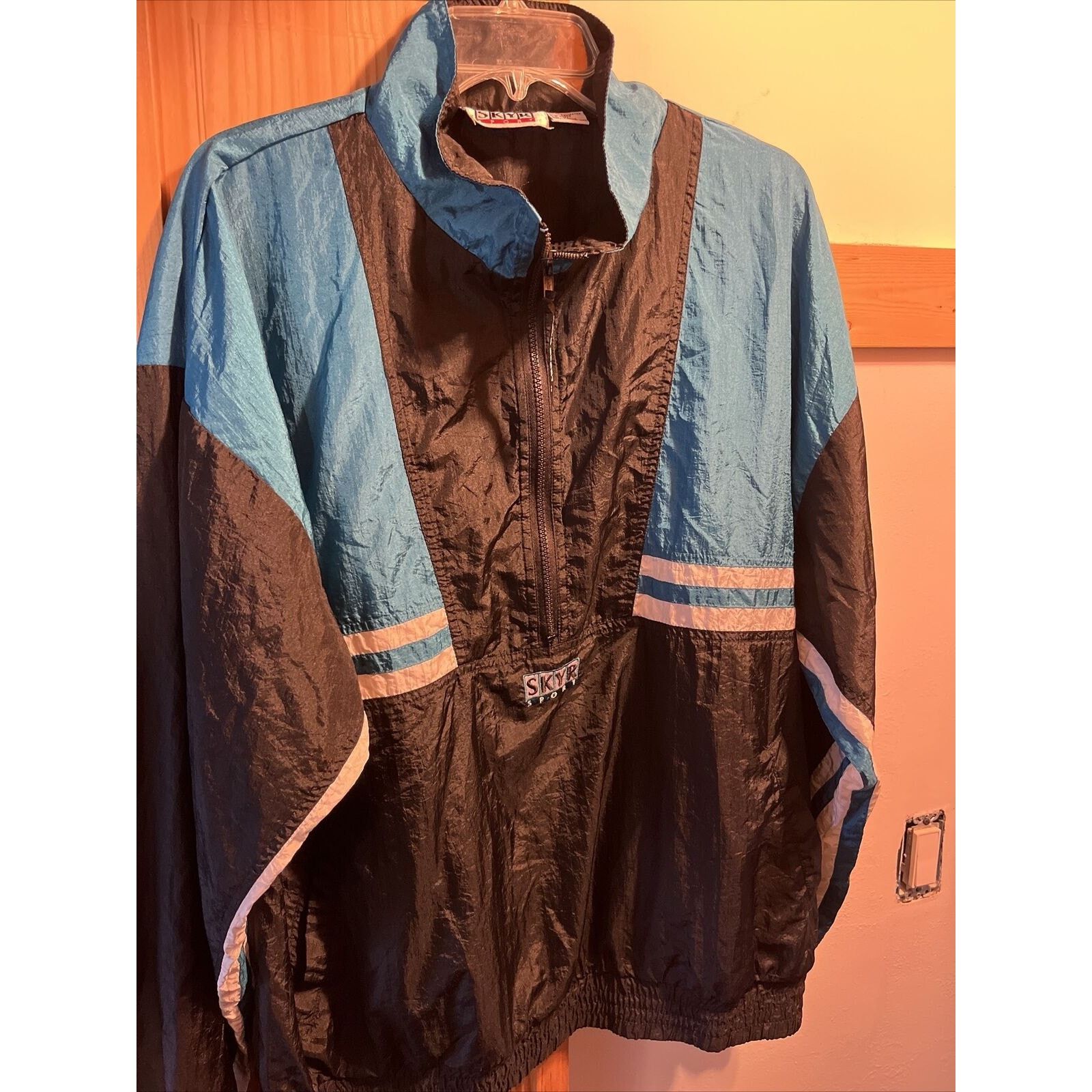 The Unbranded Brand Skyr VTG Men’s XL Black Blue 1/2 Zip LS Nylon Poly Jacket Size US XL / EU 56 / 4 - 4 Thumbnail