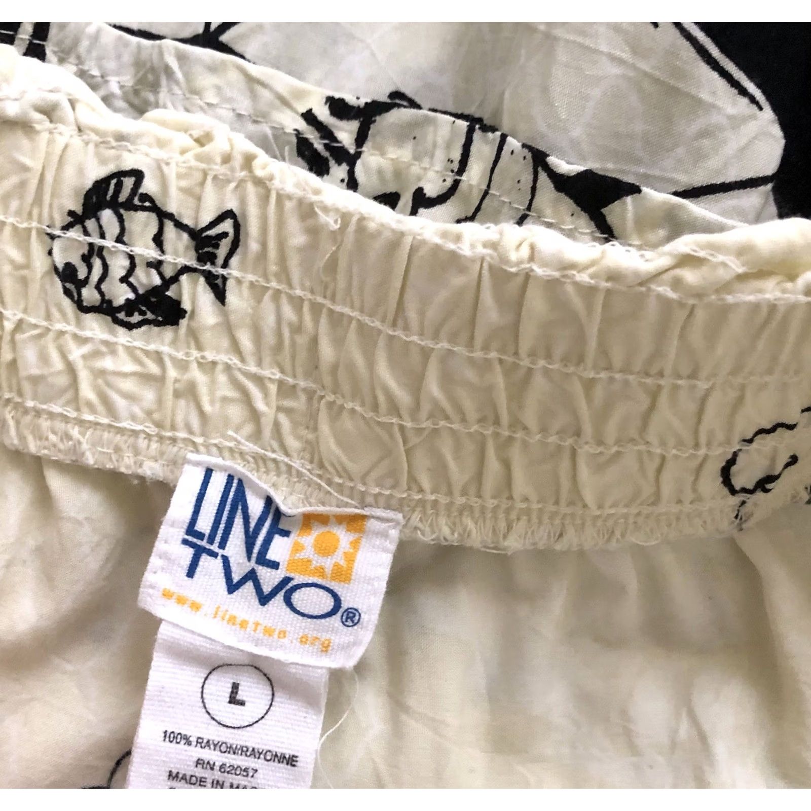 Vintage Line Two Midi Skirt L Ivory Yellow Ruffles Fish Abstract 32"W Artsy Fun Festival Skirt Women Knee Length Adults Fashion - Womens Size 36" / US 14 / IT 50 - 4 Thumbnail