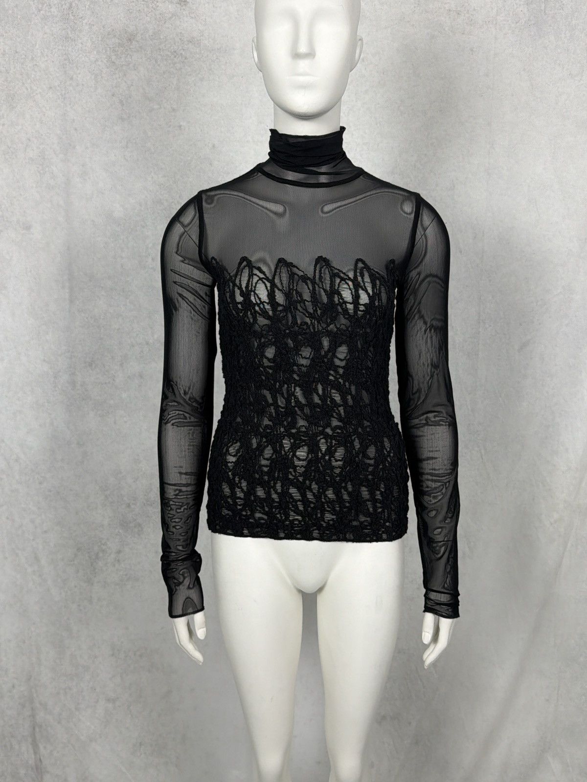 トップス Jean Paul Gaultier Script Longsleeve Top Jean Paul Gaultier 1997 Velvet Script Mesh Longsleeve Top Vintage