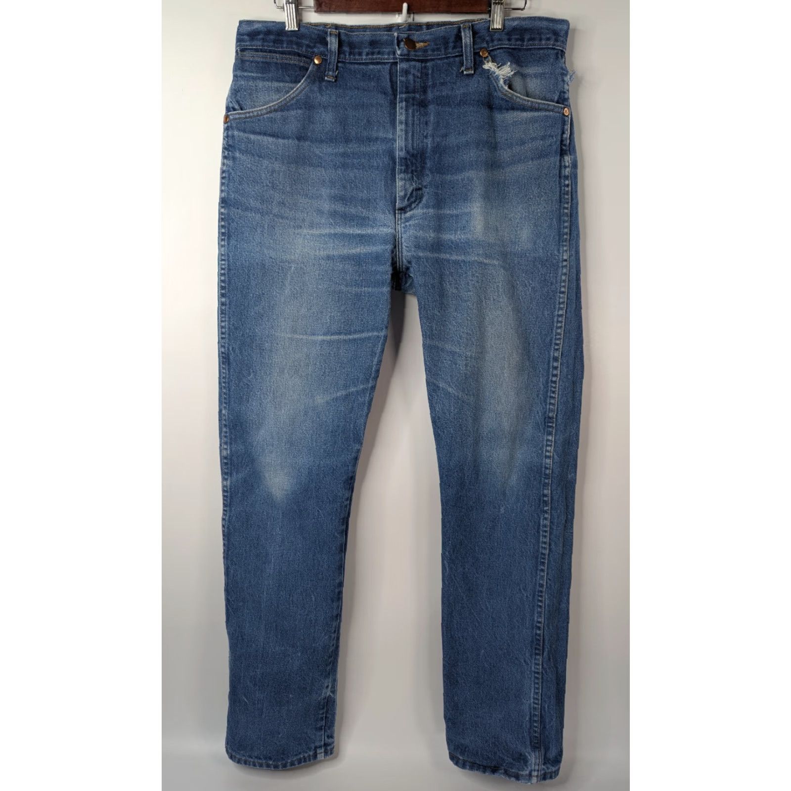 Wrangler Vintage Wrangler Jeans Men's 36x34 Cowboy Cut Bootcut 13MWZ Original Distressed Denim Blue 5-Pocket Western USA Cowboy Mens Jeans Size US 36 / EU 52 - 4 Thumbnail
