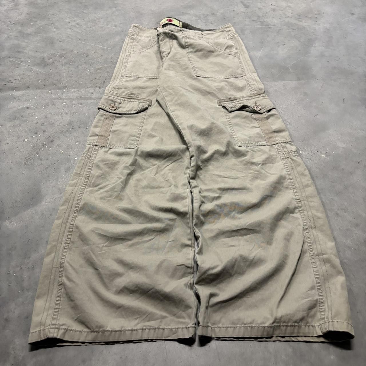 Japanese Brand × Vintage Crazy Vintage Y2K:2000s Baggy Khaki Cream Streetwear Skater Style Cargo Pants! Size US 36 / EU 52 - 3 Thumbnail