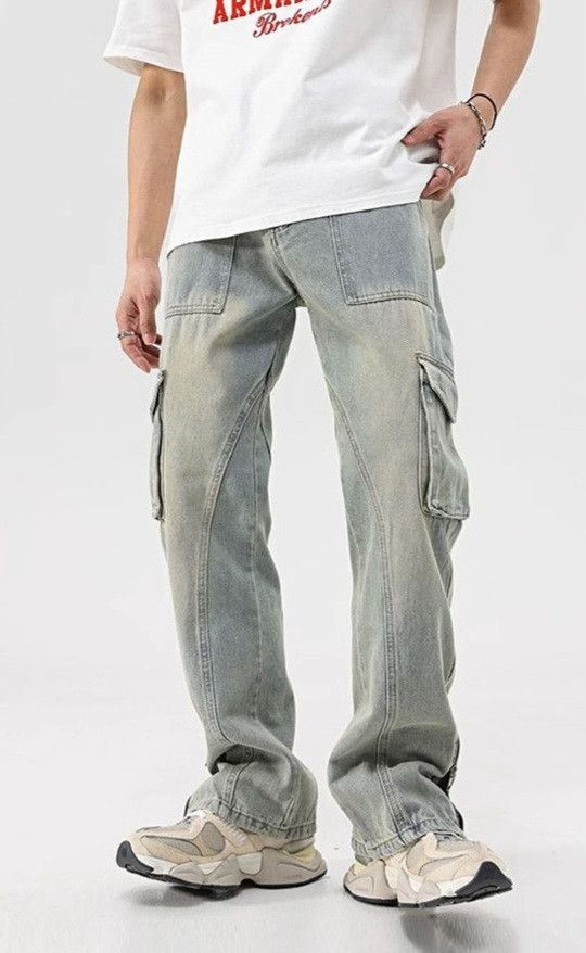 Jean × Vintage Y2k Mud Yellow Jeans with Buttons Multi-pocket Zipper Size US 34 / EU 50 - 3 Thumbnail