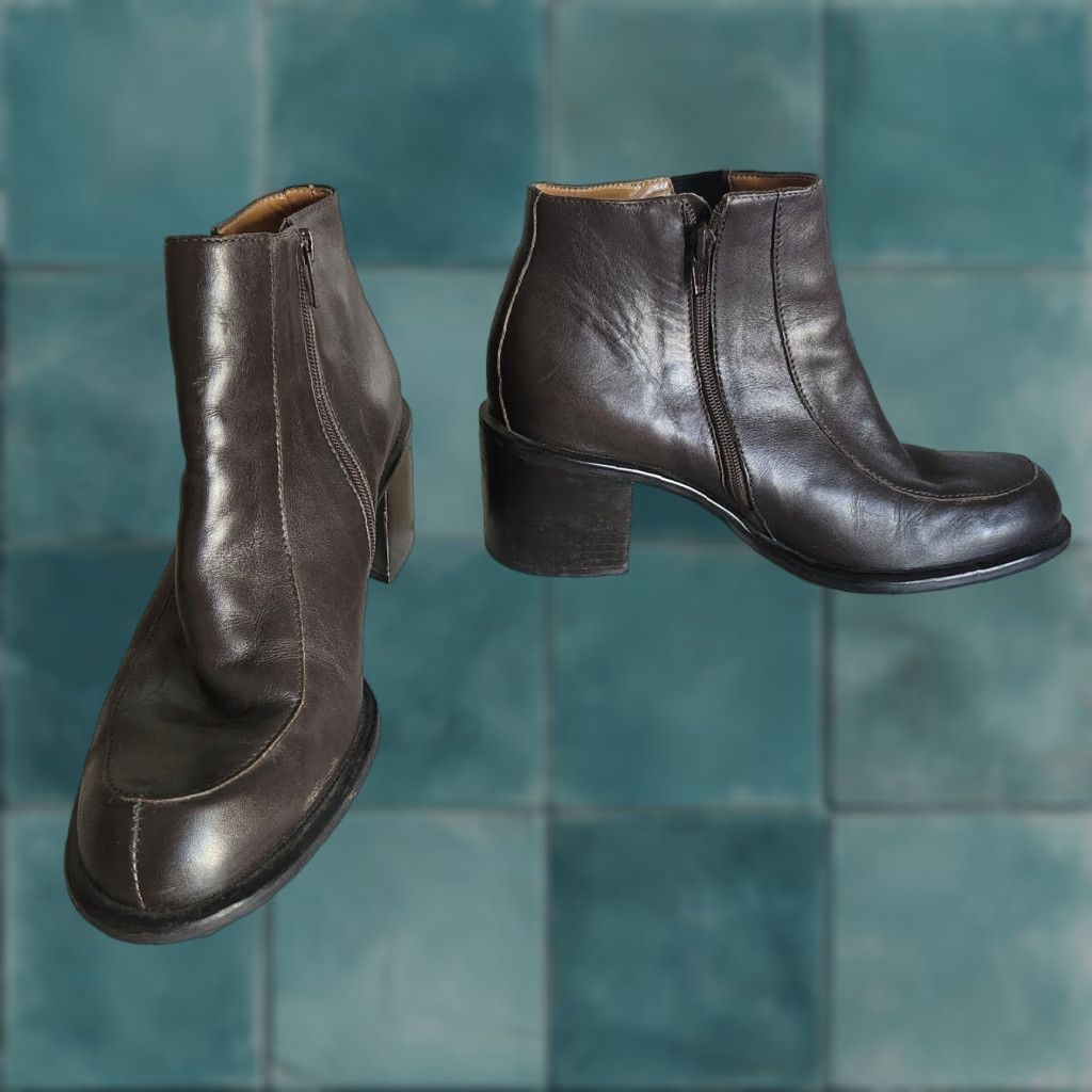 Franco Sarto Franco Sarto Brown Leather Ankle Boots Block Heel 6M Women Boots Size US 6 / IT 36 - 1 Thumbnail