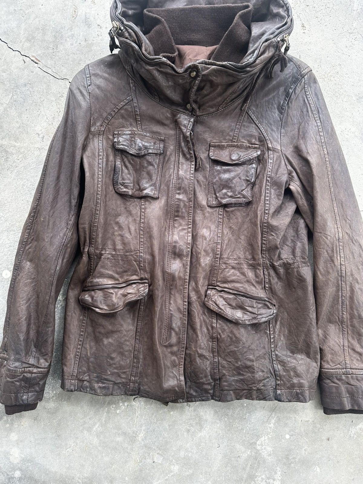 Le Grande Bleu (L.G.B.) Vintage Bono Sheepskin Leather Hooded Jacket Size US S / EU 44-46 / 1 - 5 Thumbnail