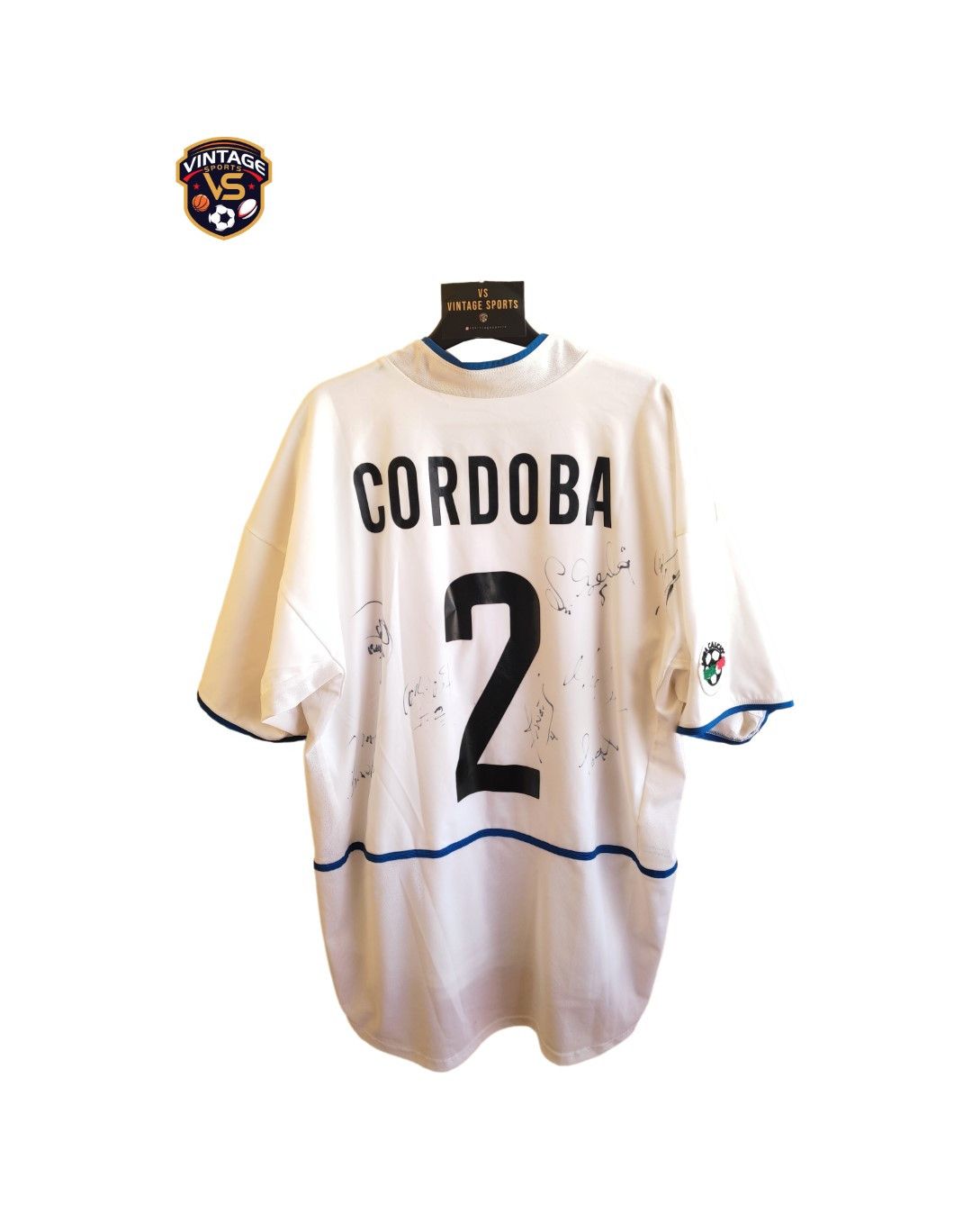 image of Nike x Soccer Jersey Matchworn Inter Milan 2002 2 Cordoba Signed Soccer Jersey in White (Size Large