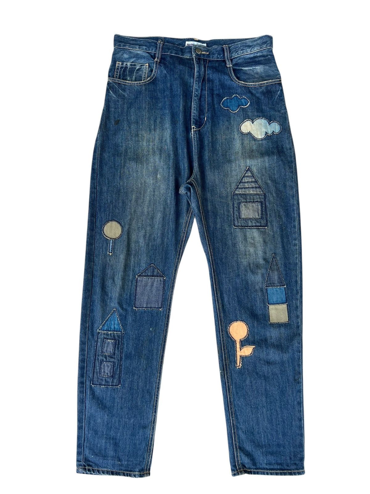 Pre-owned Issey Miyake Dirty Mud Stains Denim Ne-net Drop Crotch Patchwork Jeans