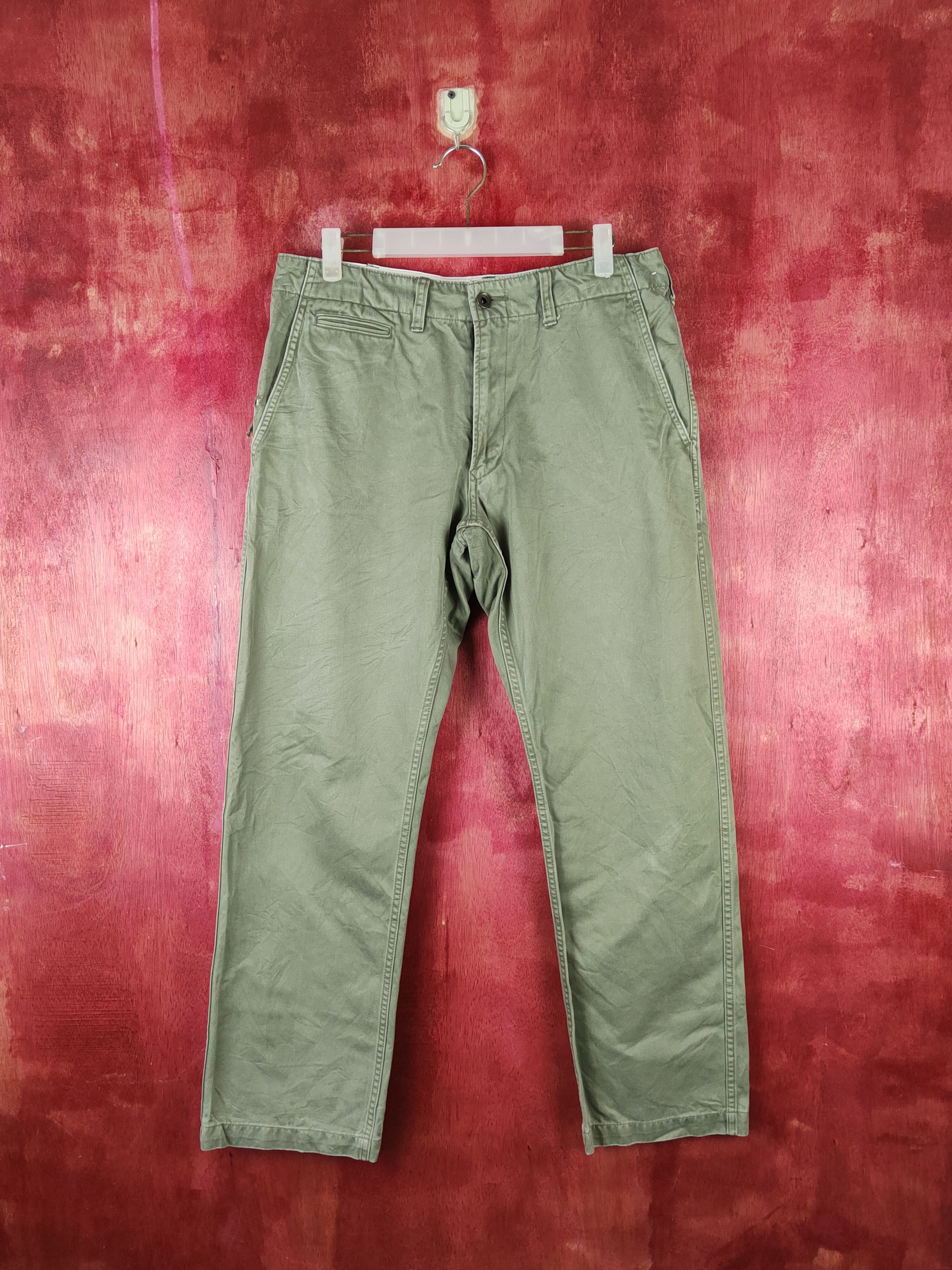 Japanese Brand Uniqlo Army Green ripped vintage Casual Pants #S2258 Size US 33 - 1 Thumbnail