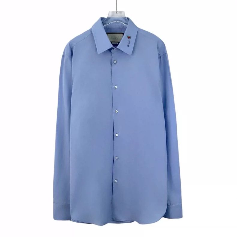 Gucci Gucci Blue Cotton Long Sleeve Shirt- DMC Size US L / EU 52-54 / 3 - 1 Thumbnail