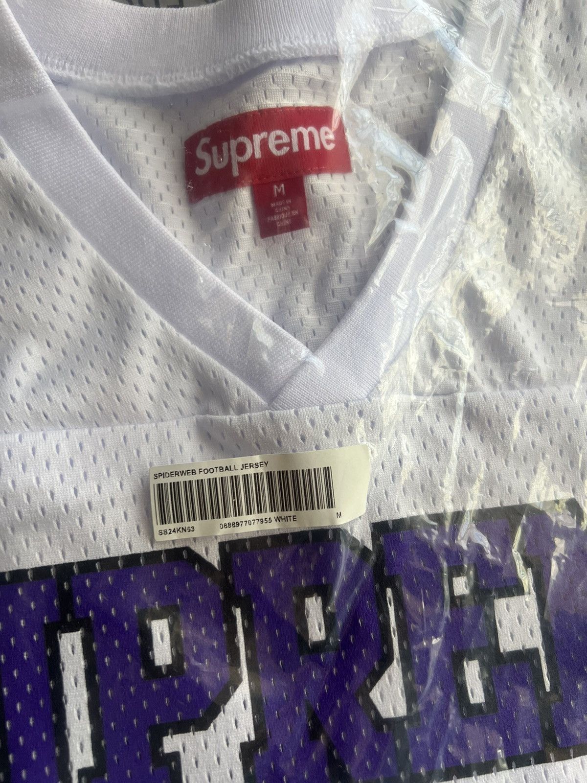 Supreme × Vintage Supreme SpiderWeb Football Jersey White Purple Size US M / EU 48-50 / 2 - 4 Thumbnail