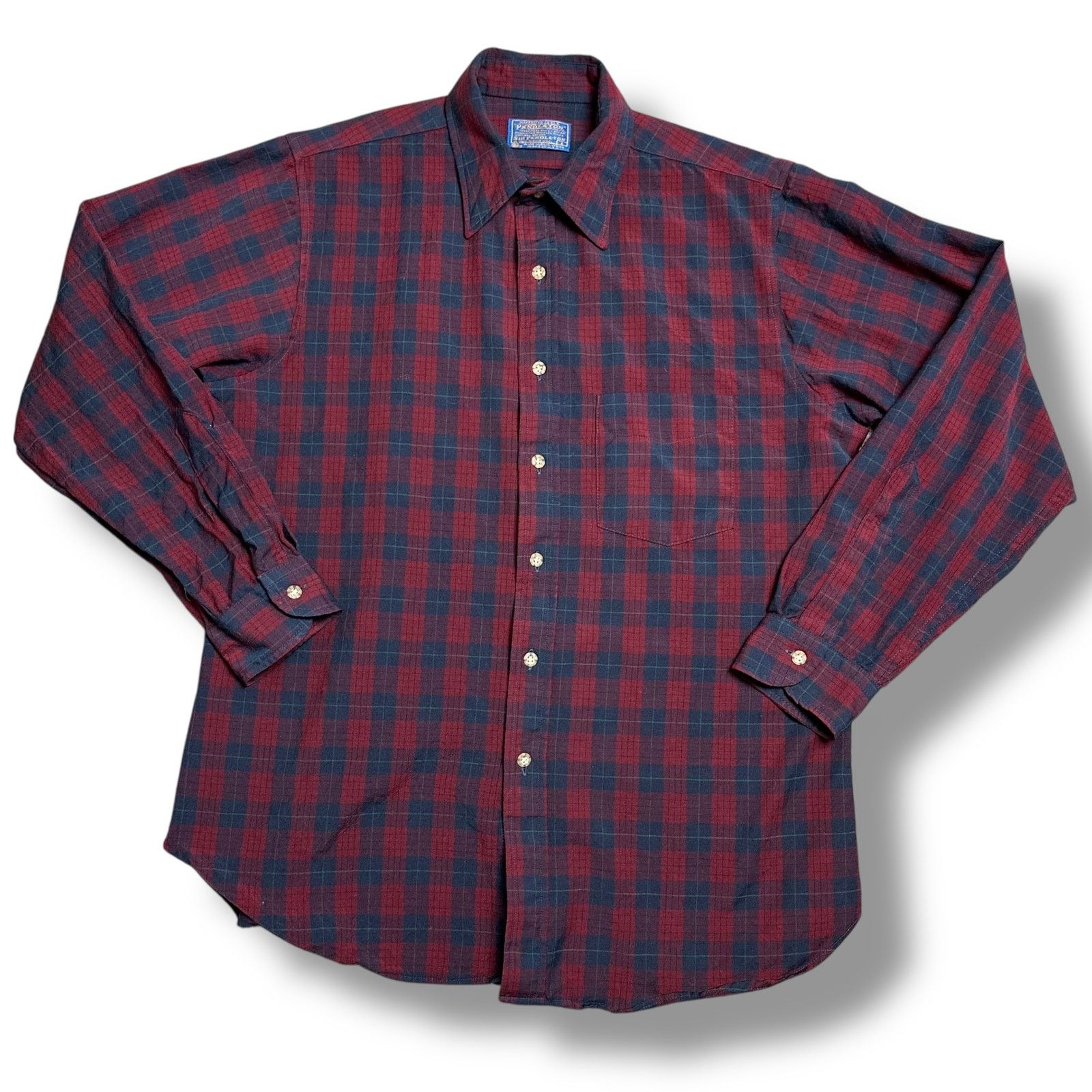 Pendleton × Vintage Vintage Sir Pendleton Red Navy Blue Plaid Wool Flannel Shirt Size US L / EU 52-54 / 3 - 1 Thumbnail