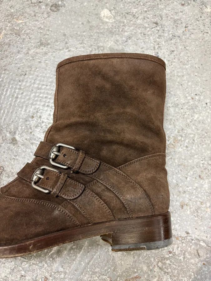 Gucci 2000s Gucci Brown Biker Buckles Ankle Eroded Suede Leather Boots Size US 7.5 / EU 40-41 - 8 Thumbnail