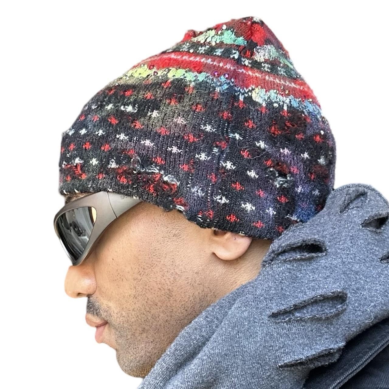 Other ASTROBOI* Distressed Fair Isle Black/Red Rhinestone Beanie Size ONE SIZE - 3 Thumbnail