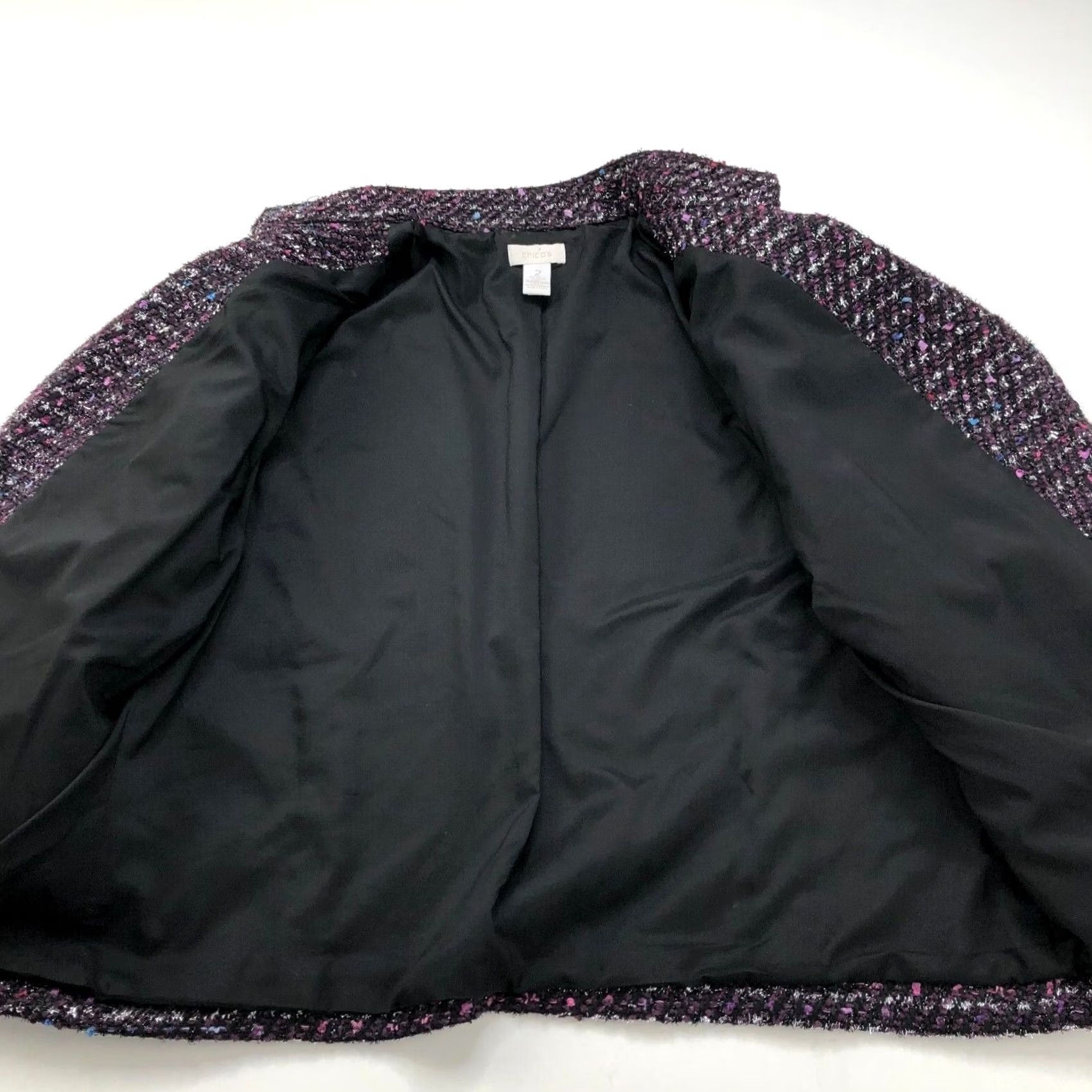 Vintage Chico's Purple Tweed Open Front Womens Jacket Blazer Style Wool Polyester Blend Mid-Length Button Closure Size XS / US 0-2 / IT 36-38 - 4 Thumbnail